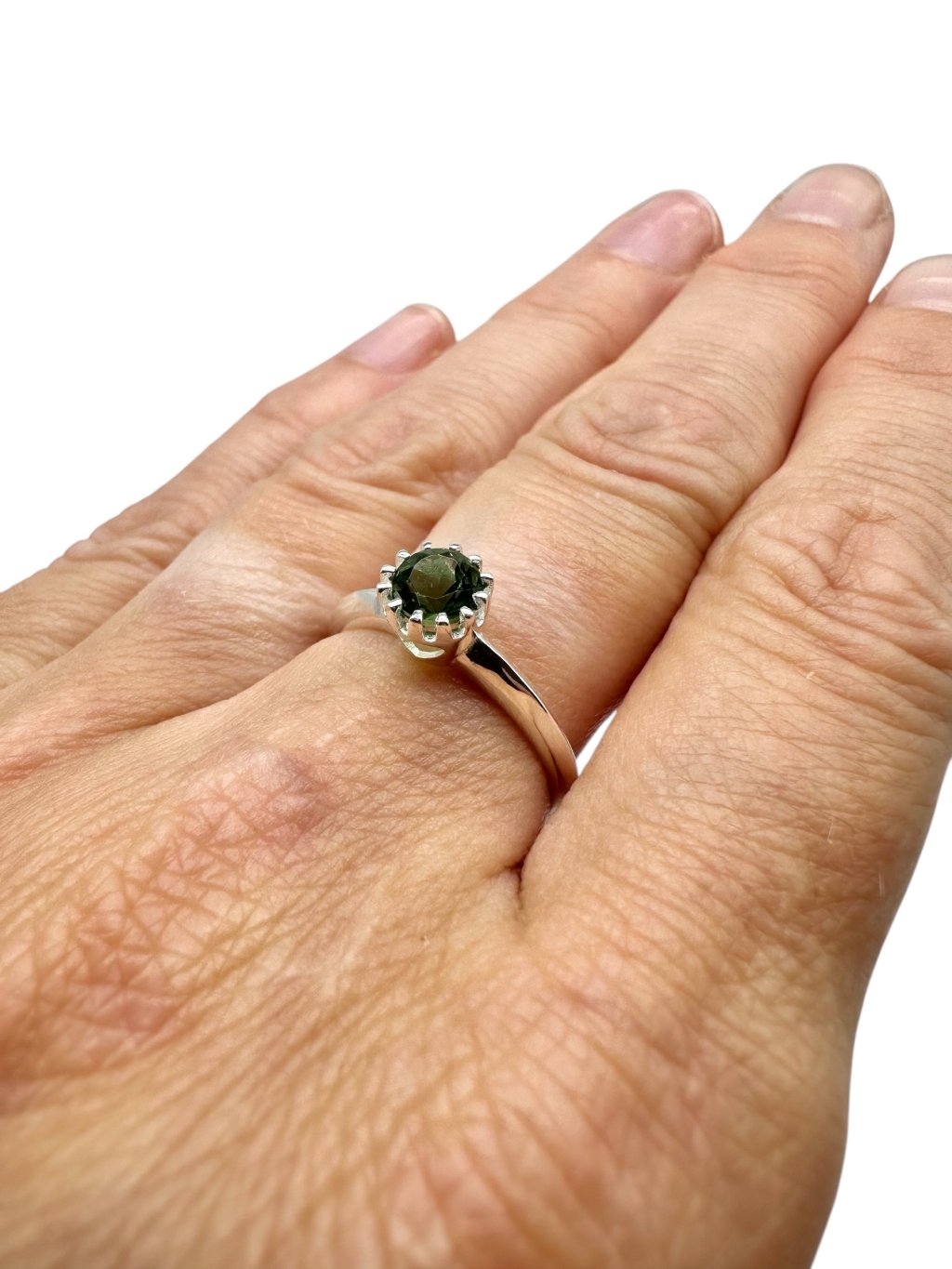 5 silver rings, different size, with cut moldavites - VP50