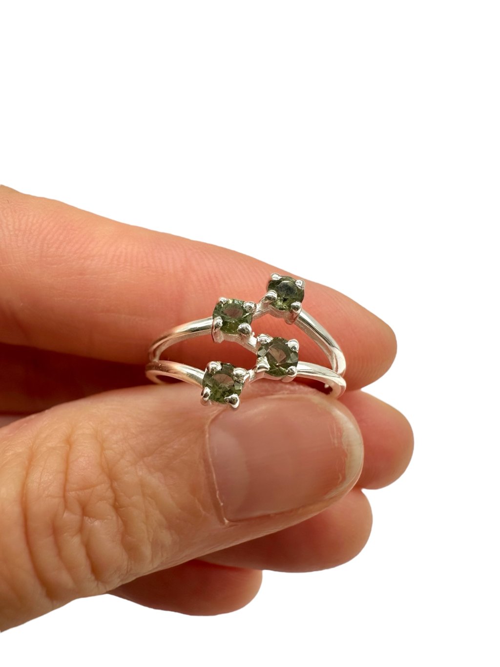 6 silver rings, different size, with cut moldavites - VP51