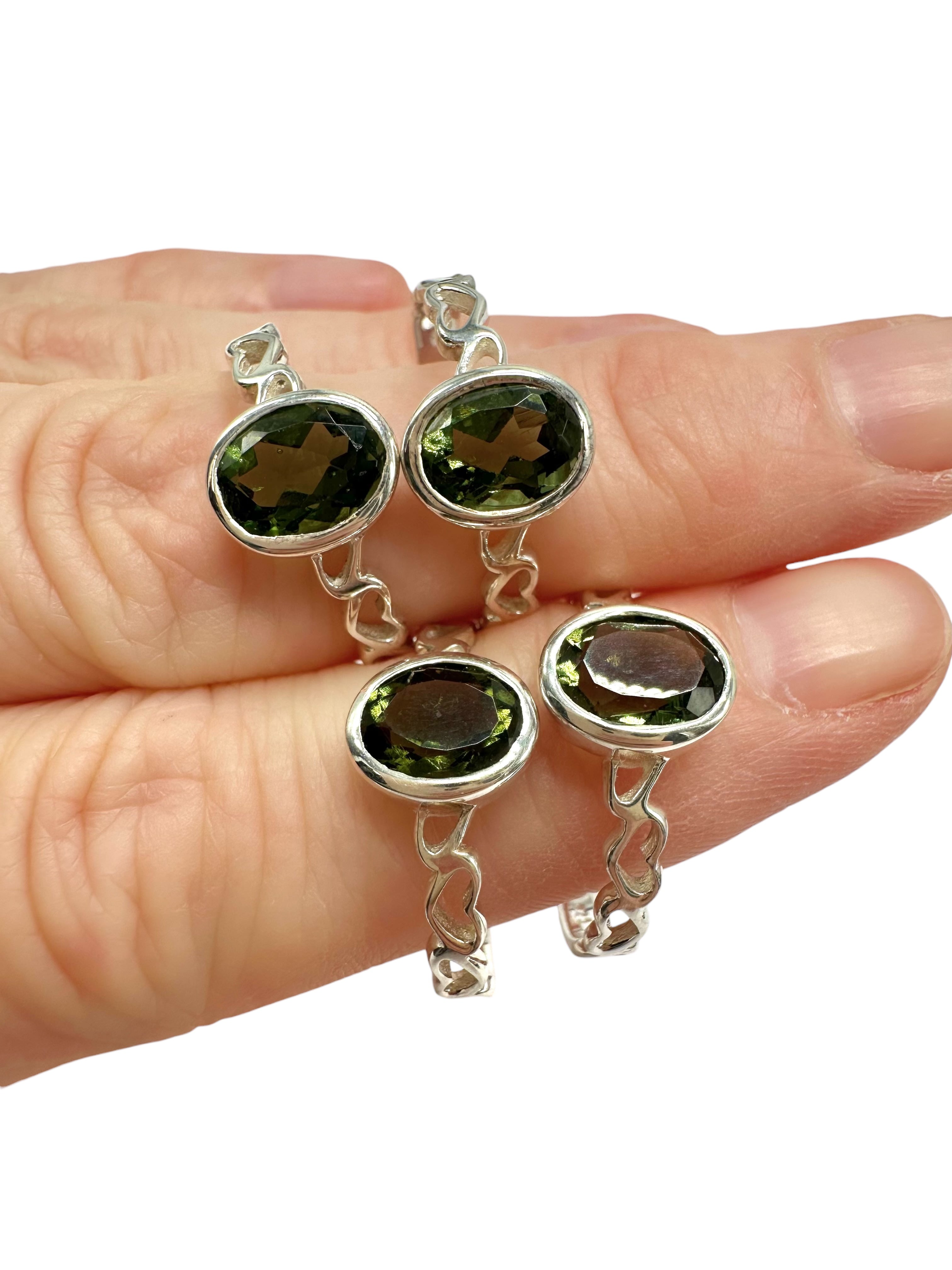 4 silver rings, size 58, with cut moldavites - VP53