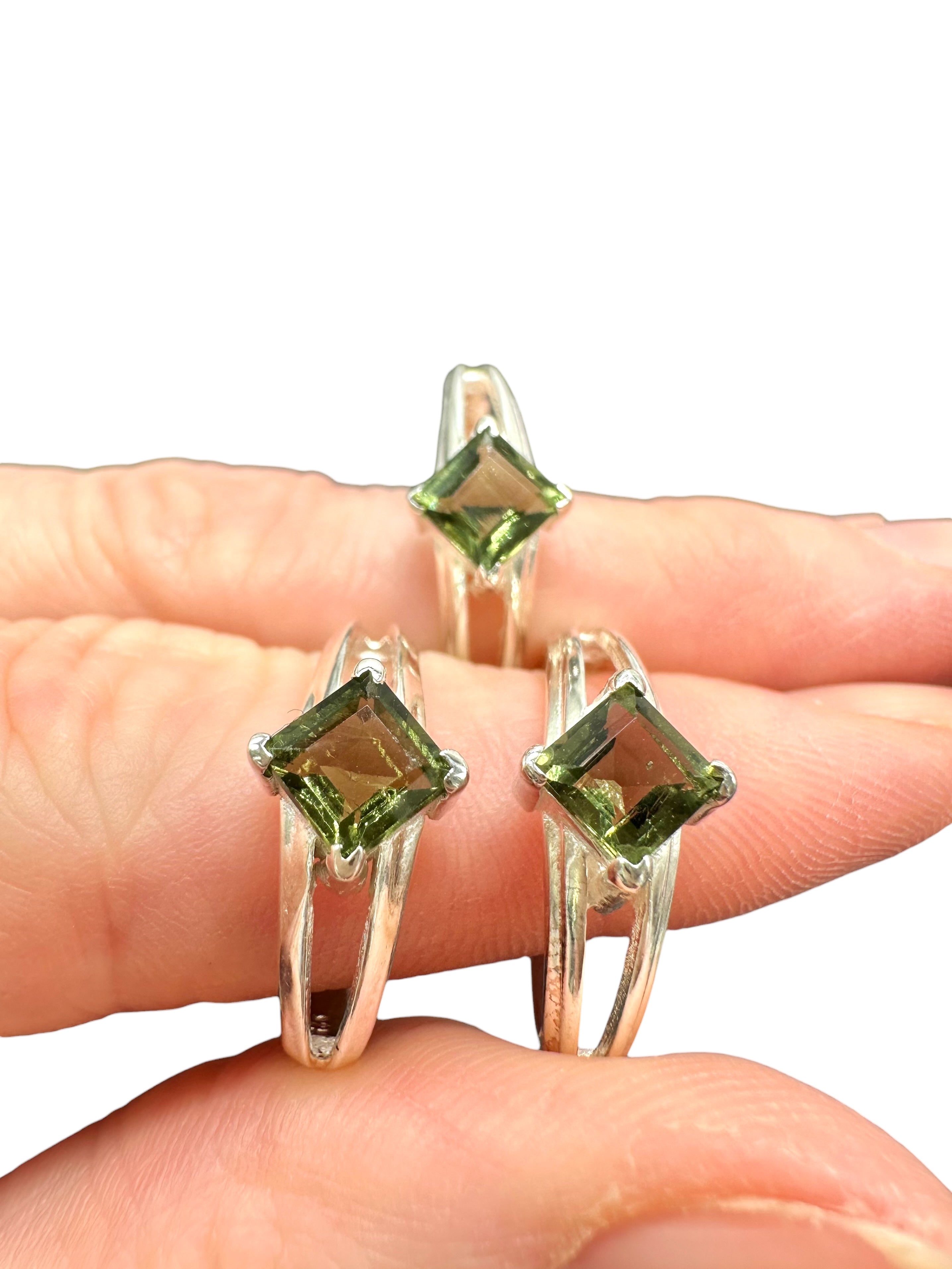 3 silver rings, different size, with cut moldavites - VP56