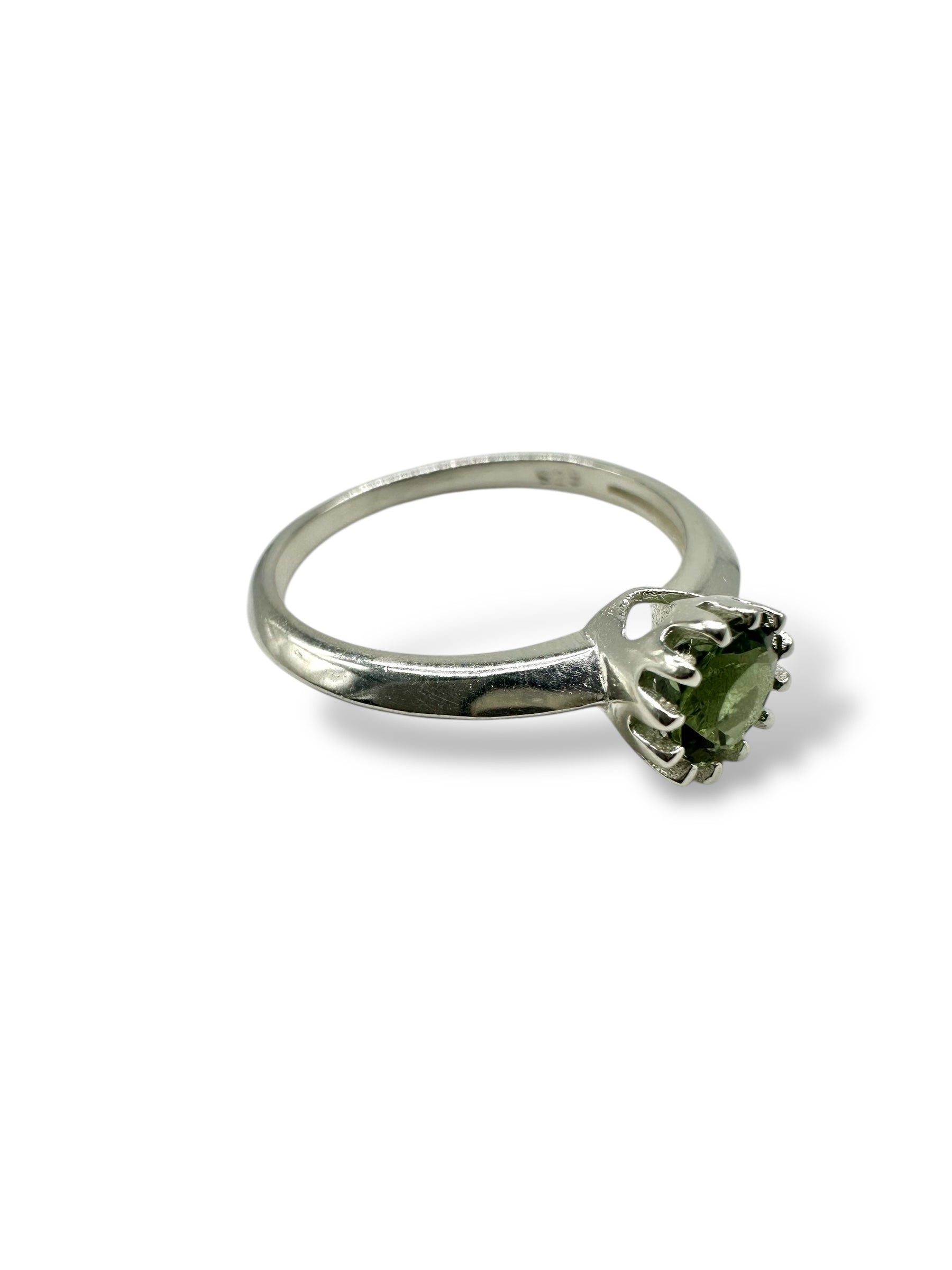 Silver ring size 58 with faceted moldavite – random piece - VP60