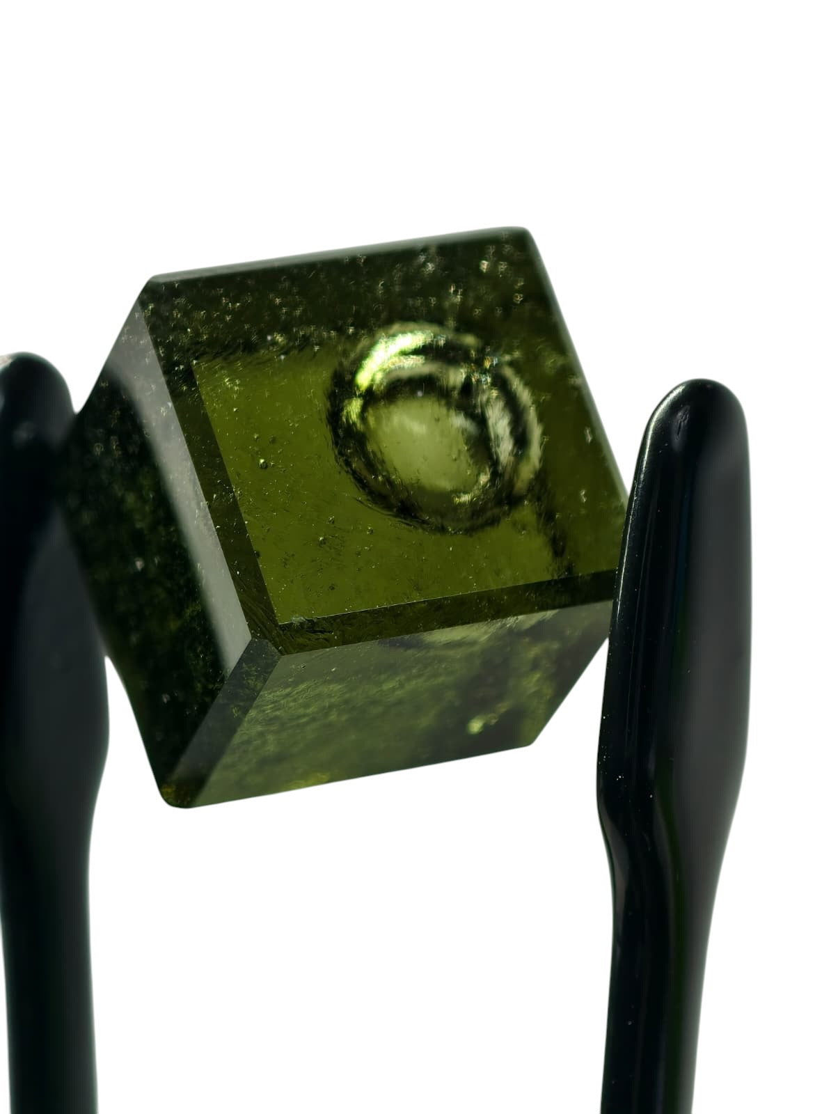 Unique cut moldavite cube with a bubble 17,5ct - BV089