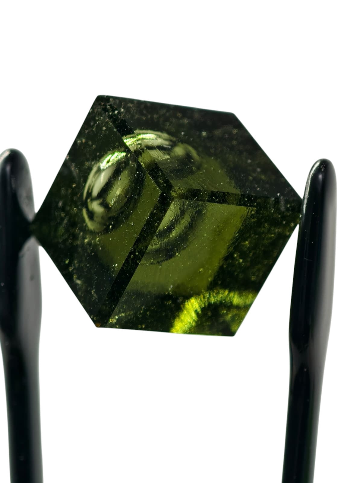 Unique cut moldavite cube with a bubble 17,5ct - BV089
