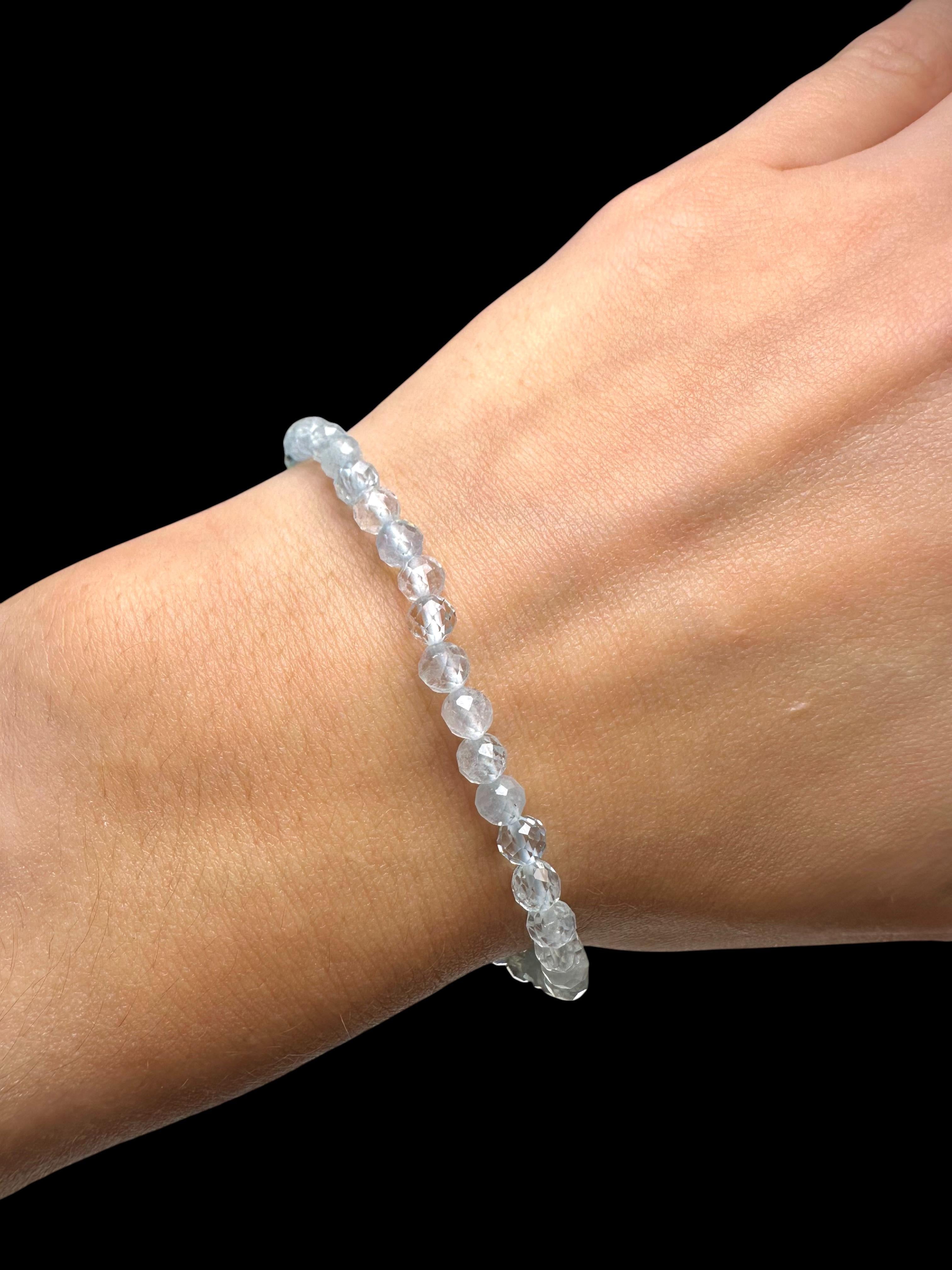Aquamarine Bracelet 4 mm – Faceted Beads