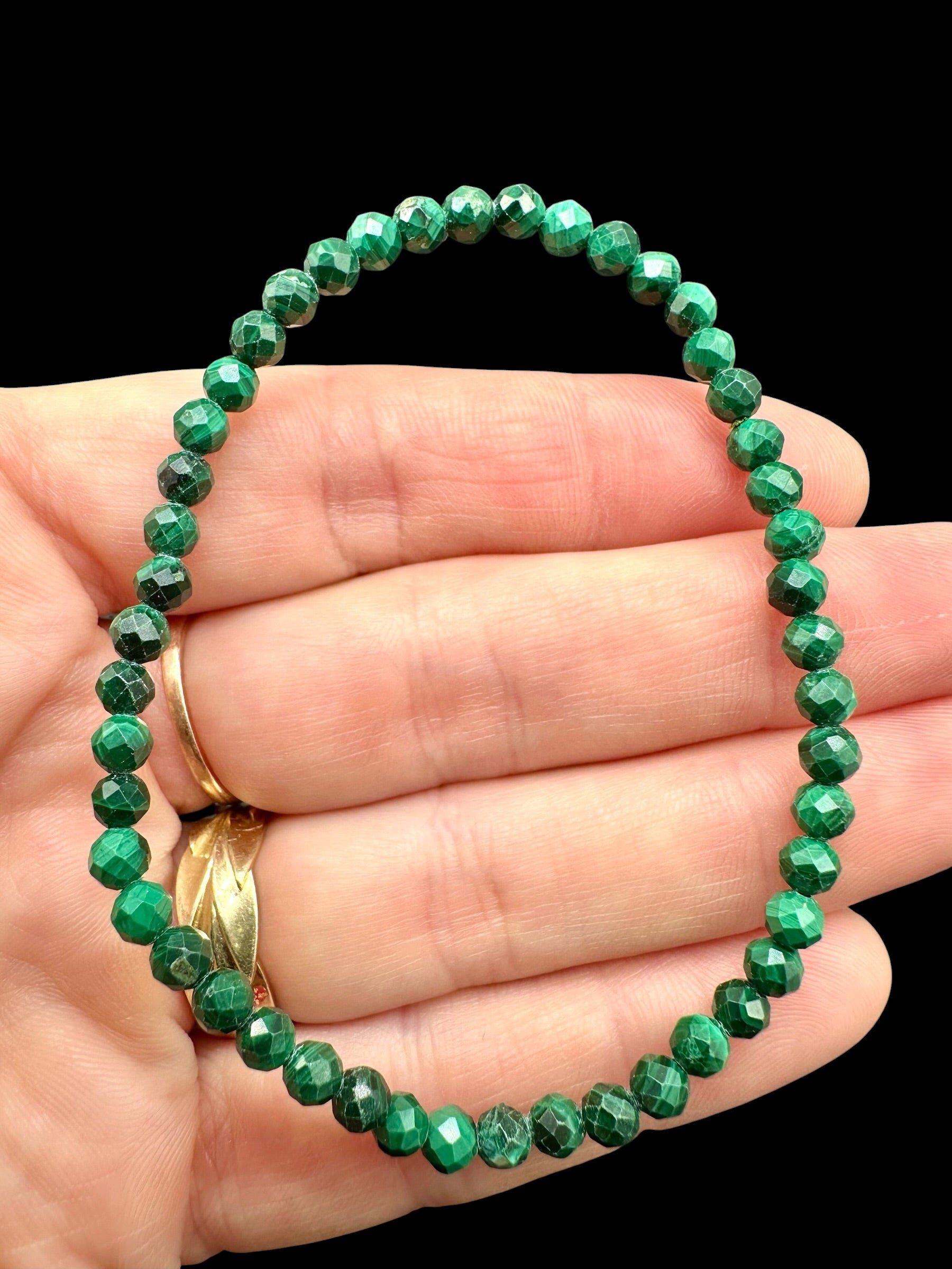Malachite bracelet 4 mm – Faceted Beads - NAR27