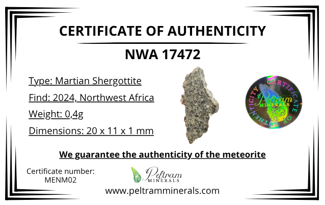 Martian Meteorite NWA 17472 – 0,4g – Northwest Africa - MENM02