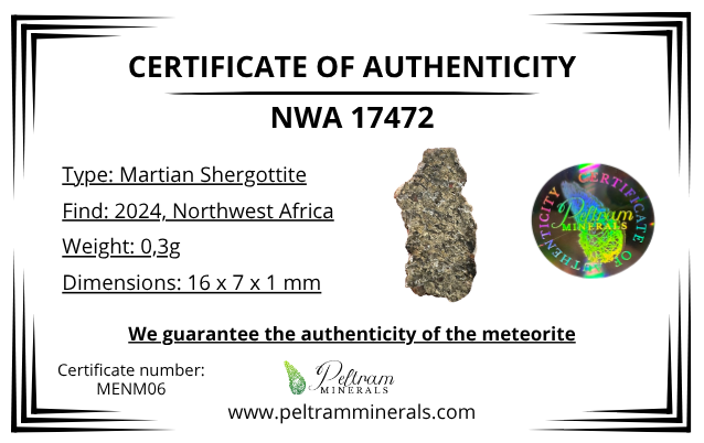 Martian Meteorite NWA 17472 – 0,3g – Northwest Africa - MENM06
