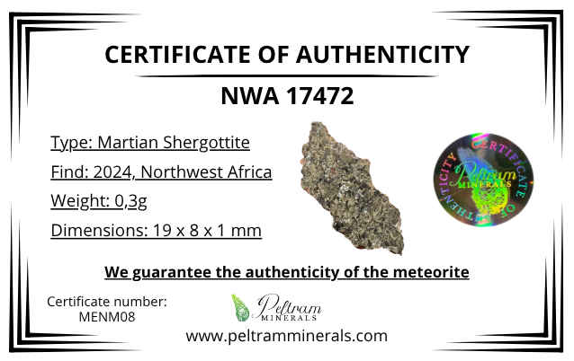 Martian Meteorite NWA 17472 – 0,3g – Northwest Africa - MENM08