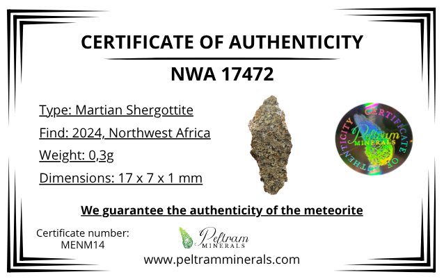 Martian Meteorite NWA 17472 – 0,3g – Northwest Africa - MENM14