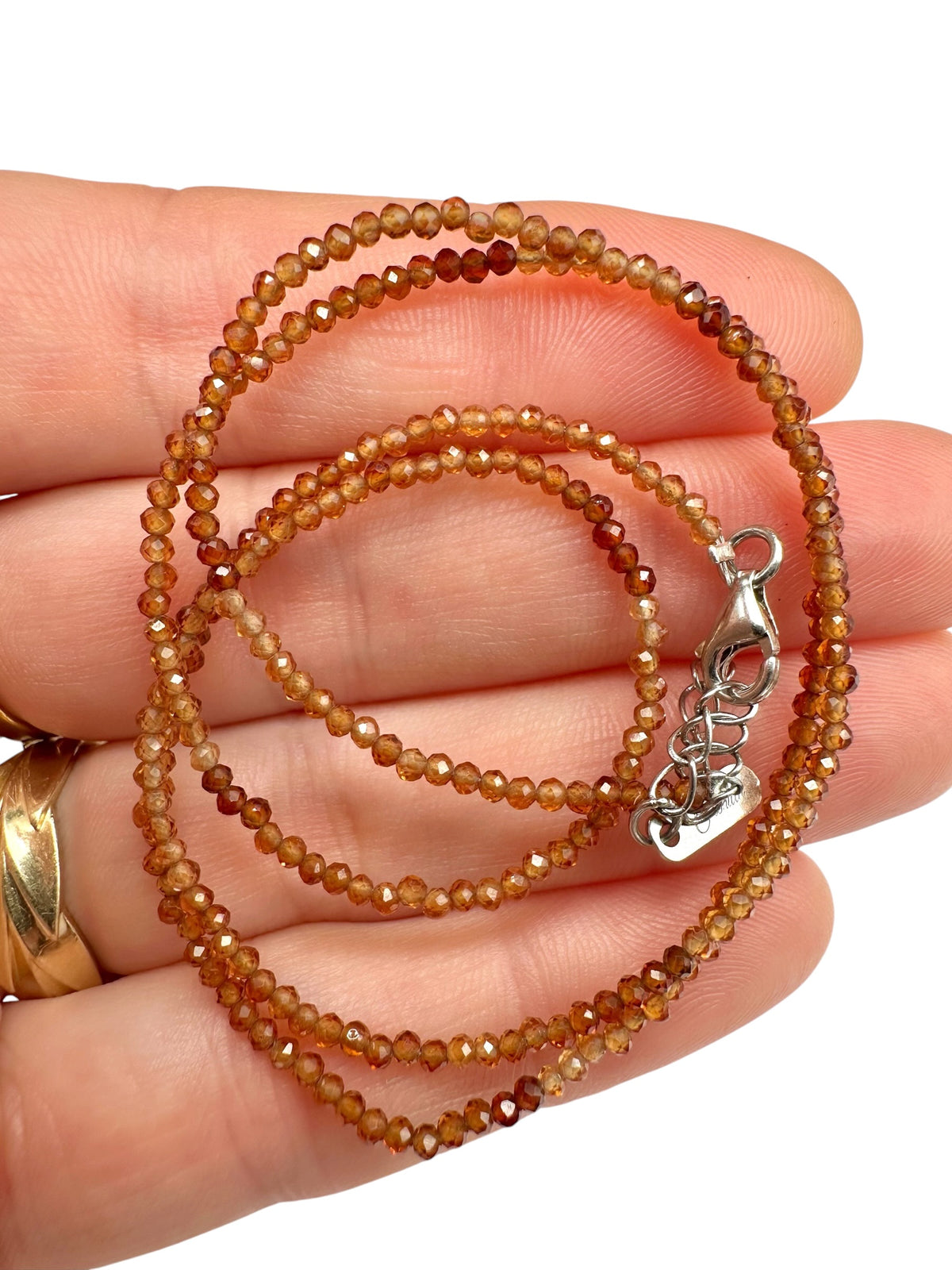 Hessonite necklace – Faceted 1,9 mm Beads – 925 Silver Clasp - NAH57
