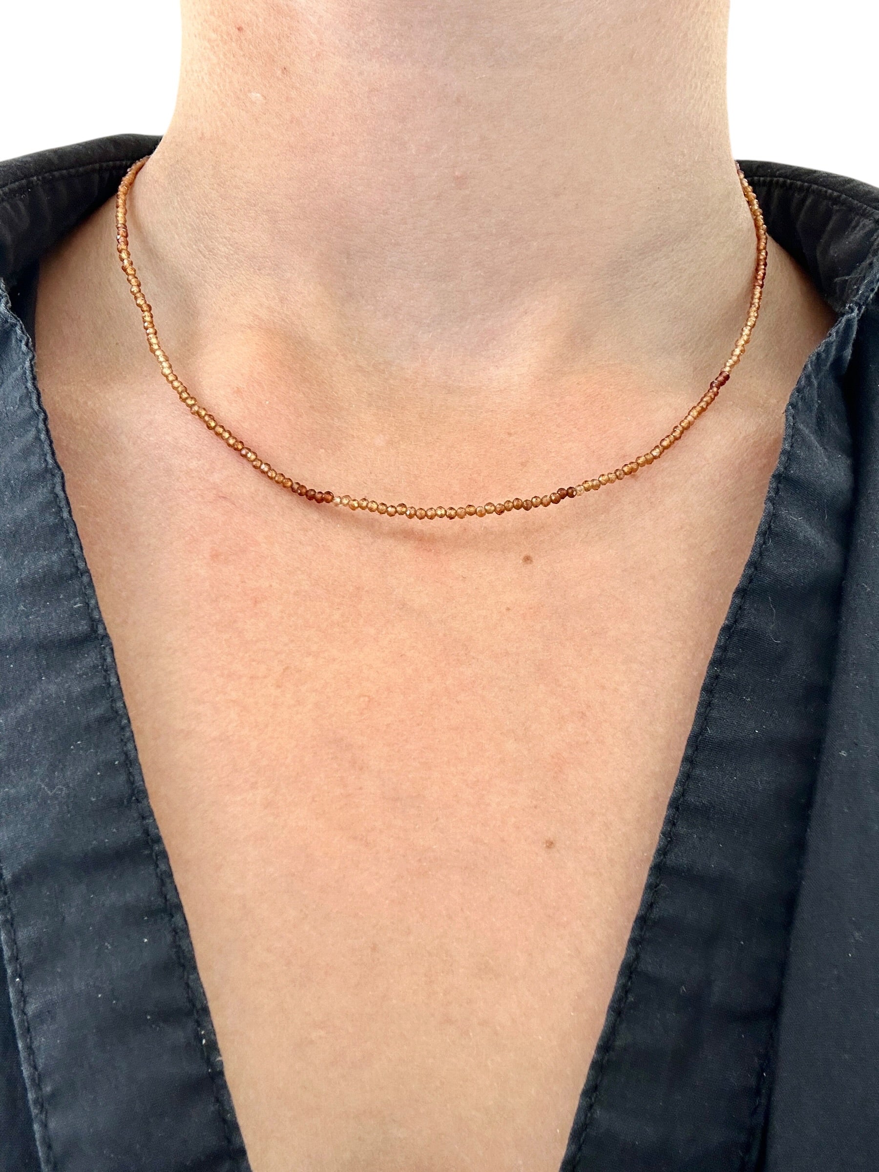 Hessonite necklace – Faceted 1,9 mm Beads – 925 Silver Clasp