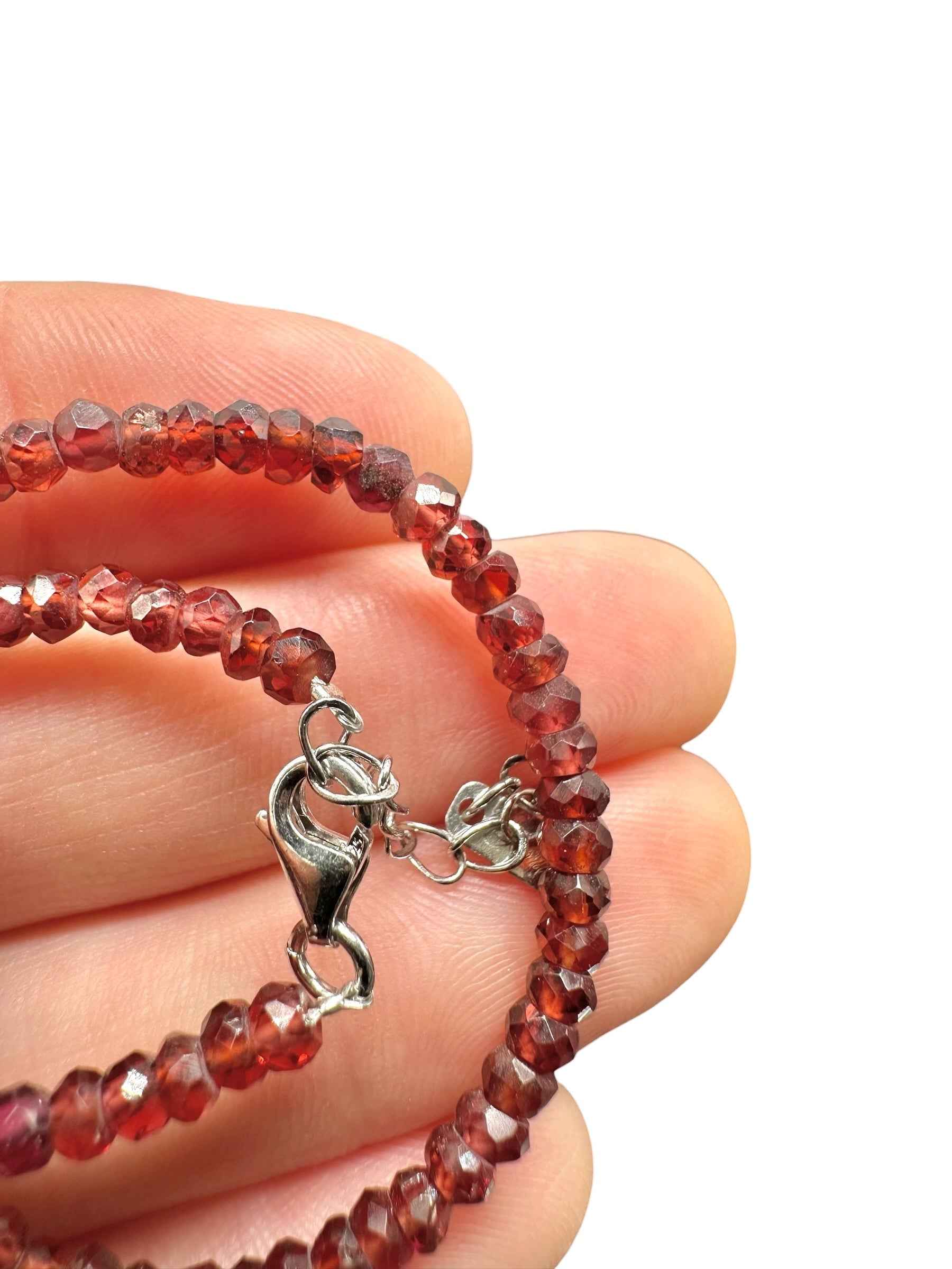 Garnet bracelet – Faceted 3,5 mm Beads – 925 Silver Clasp - NAR39