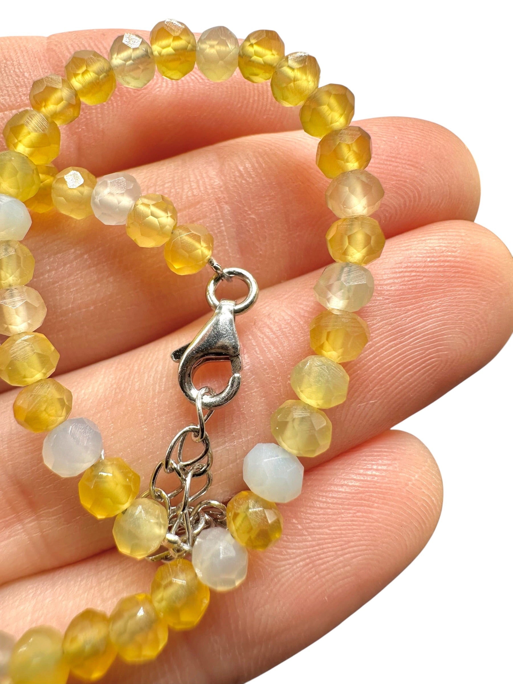 Agate bracelet – Faceted 4 mm Beads – 925 Silver Clasp - NAR42