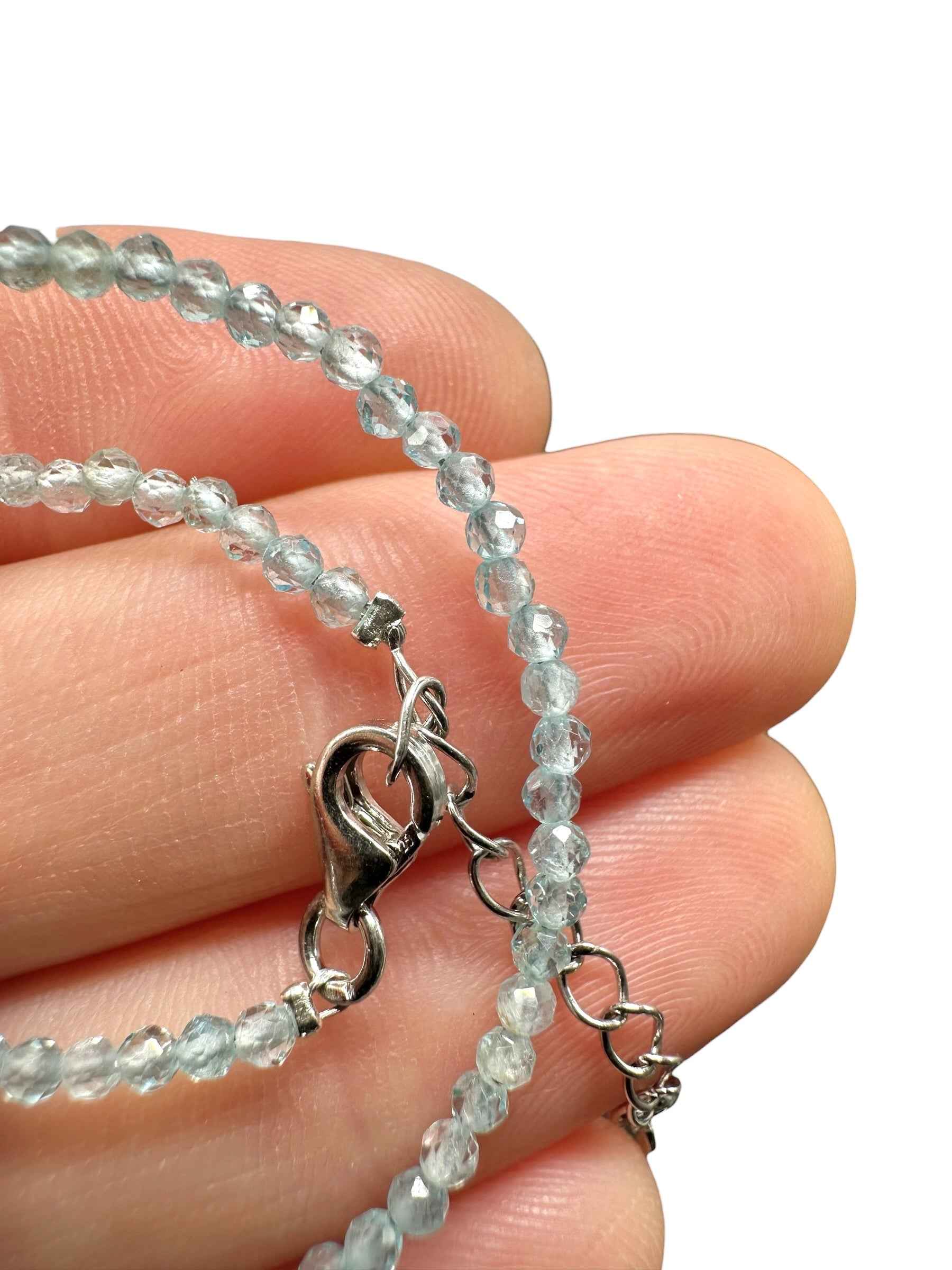 Aquamarine bracelet – Faceted 2 mm Beads – 925 Silver Clasp - NAR45