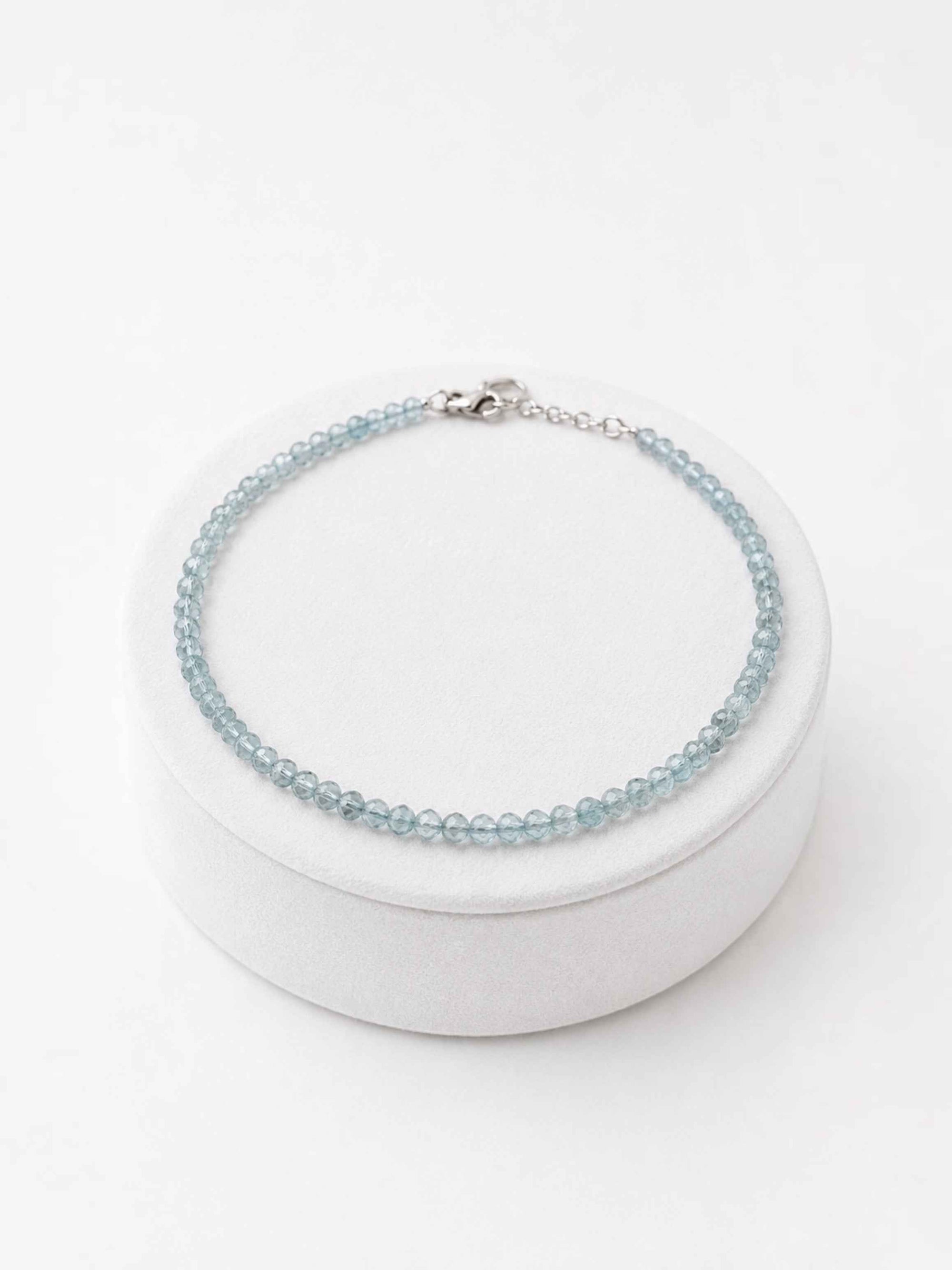 Aquamarine bracelet – Faceted 2 mm Beads – 925 Silver Clasp - NAR45
