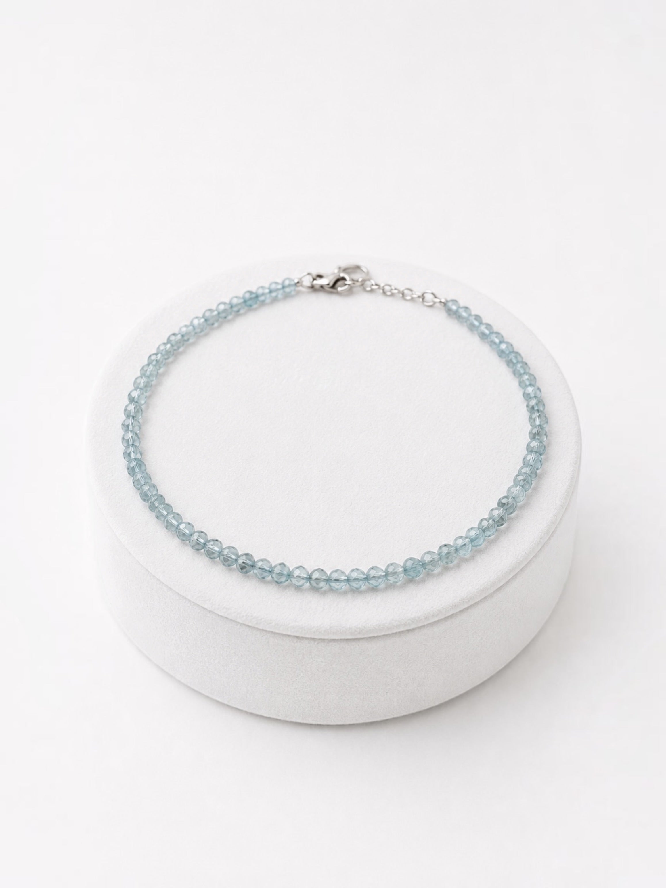 Aquamarine bracelet – Faceted 2 mm Beads – 925 Silver Clasp