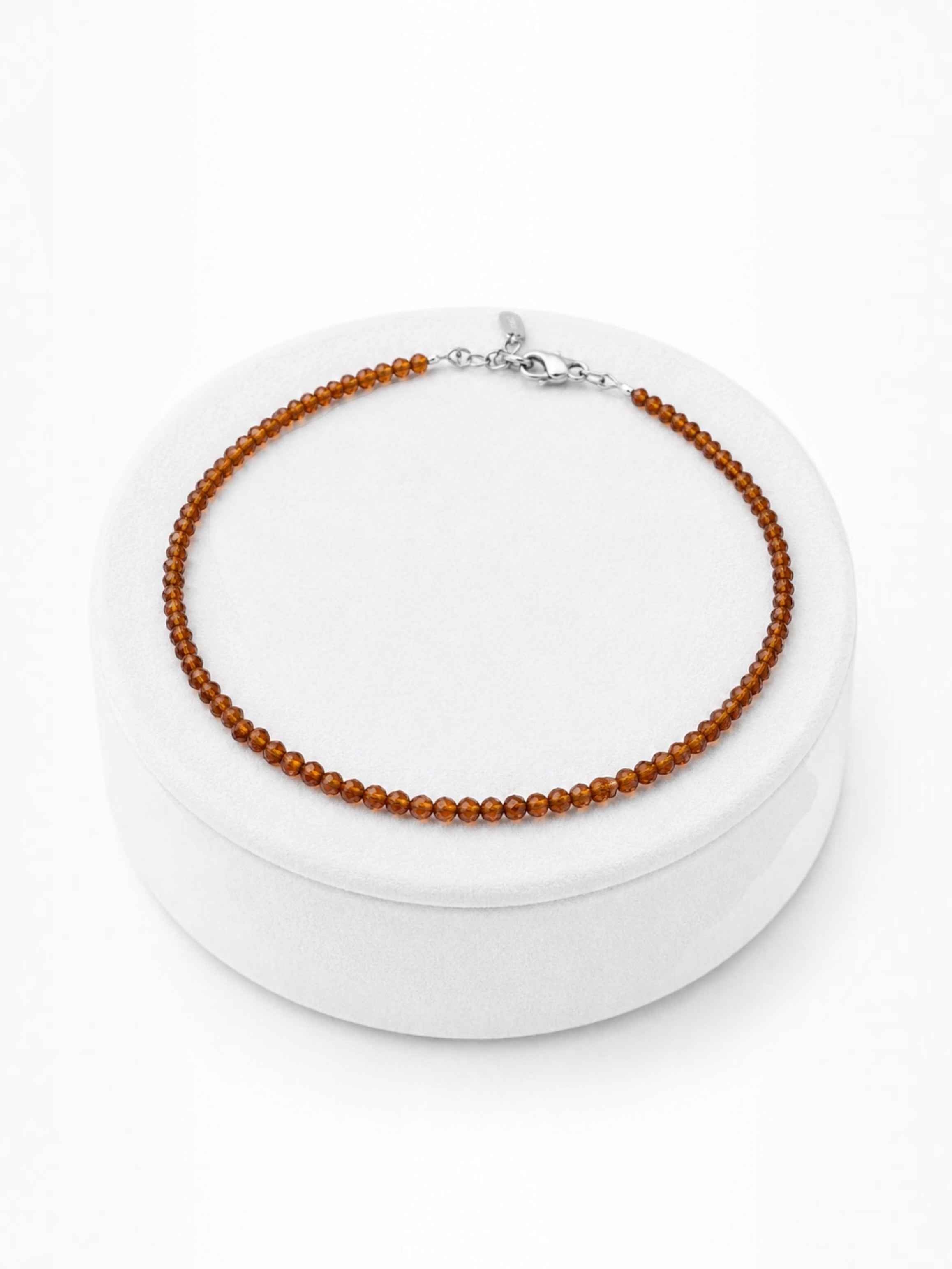 Hessonite bracelet – Faceted 2 mm Beads – 925 Silver Clasp - NAR46
