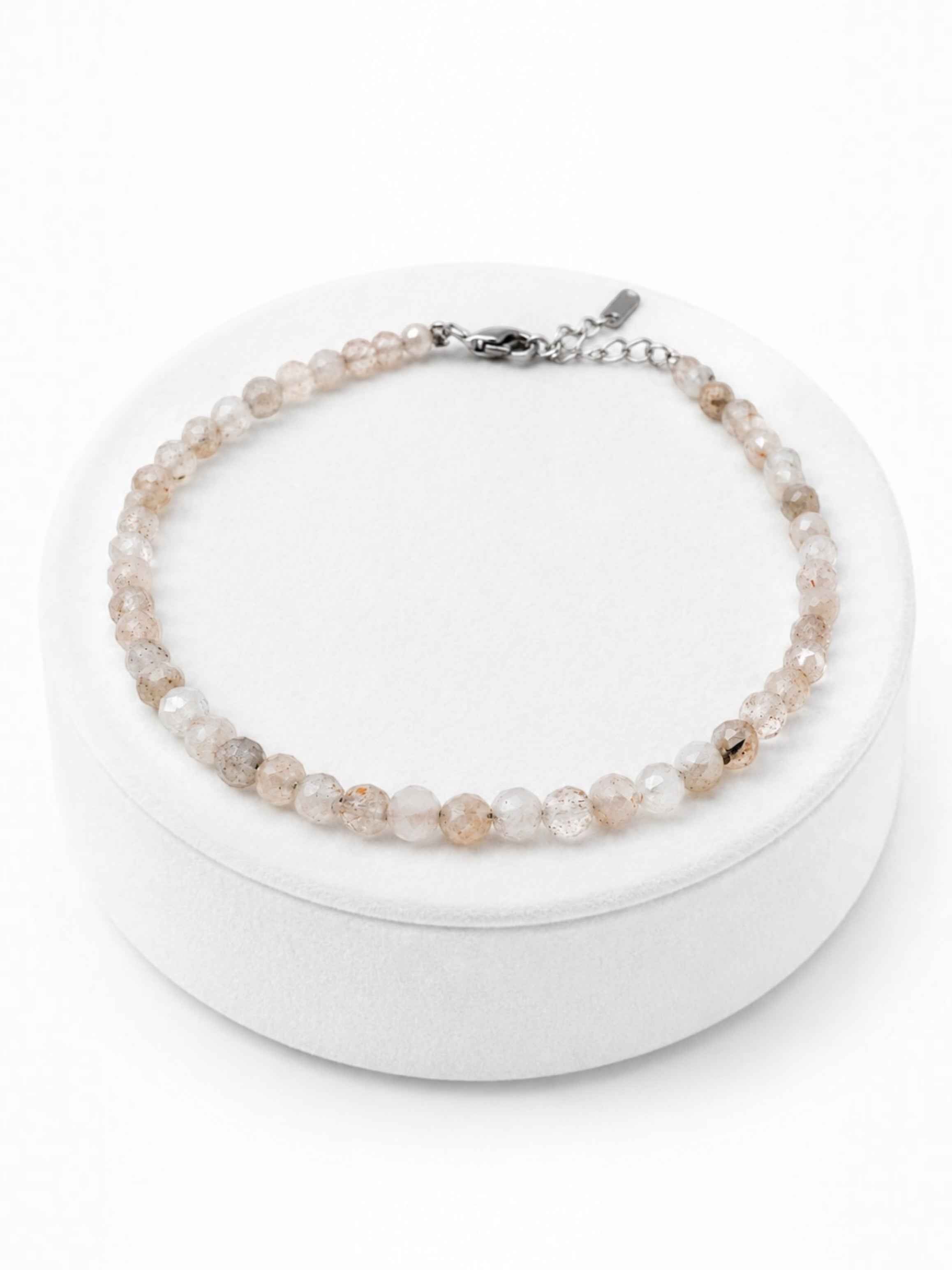 Moonstone bracelet – Faceted 3,5 mm Beads – 925 Silver Clasp - NAR48