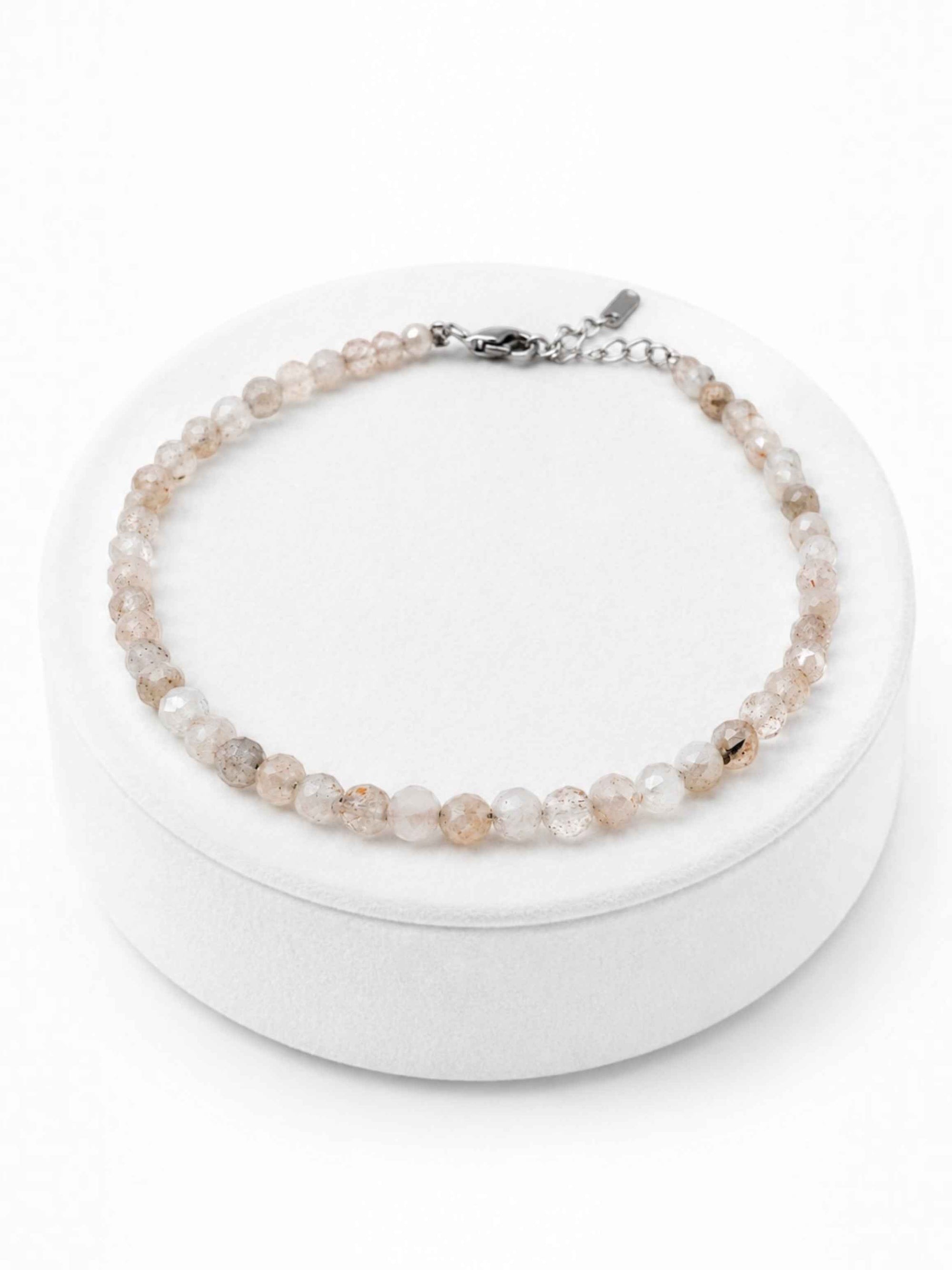 Moonstone bracelet – Faceted 3,5 mm Beads – 925 Silver Clasp - NAR48