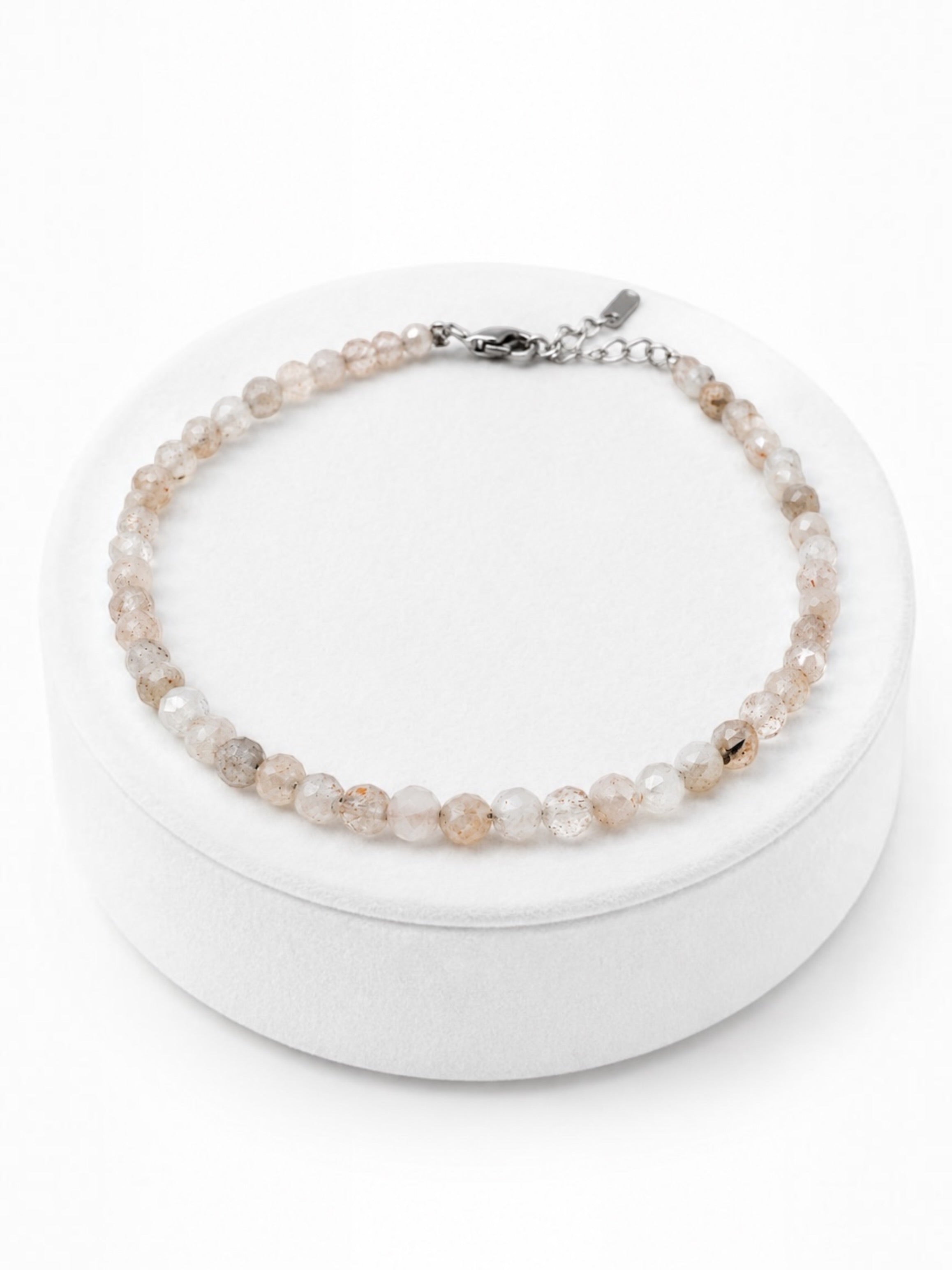 Moonstone bracelet – Faceted 3,5 mm Beads – 925 Silver Clasp