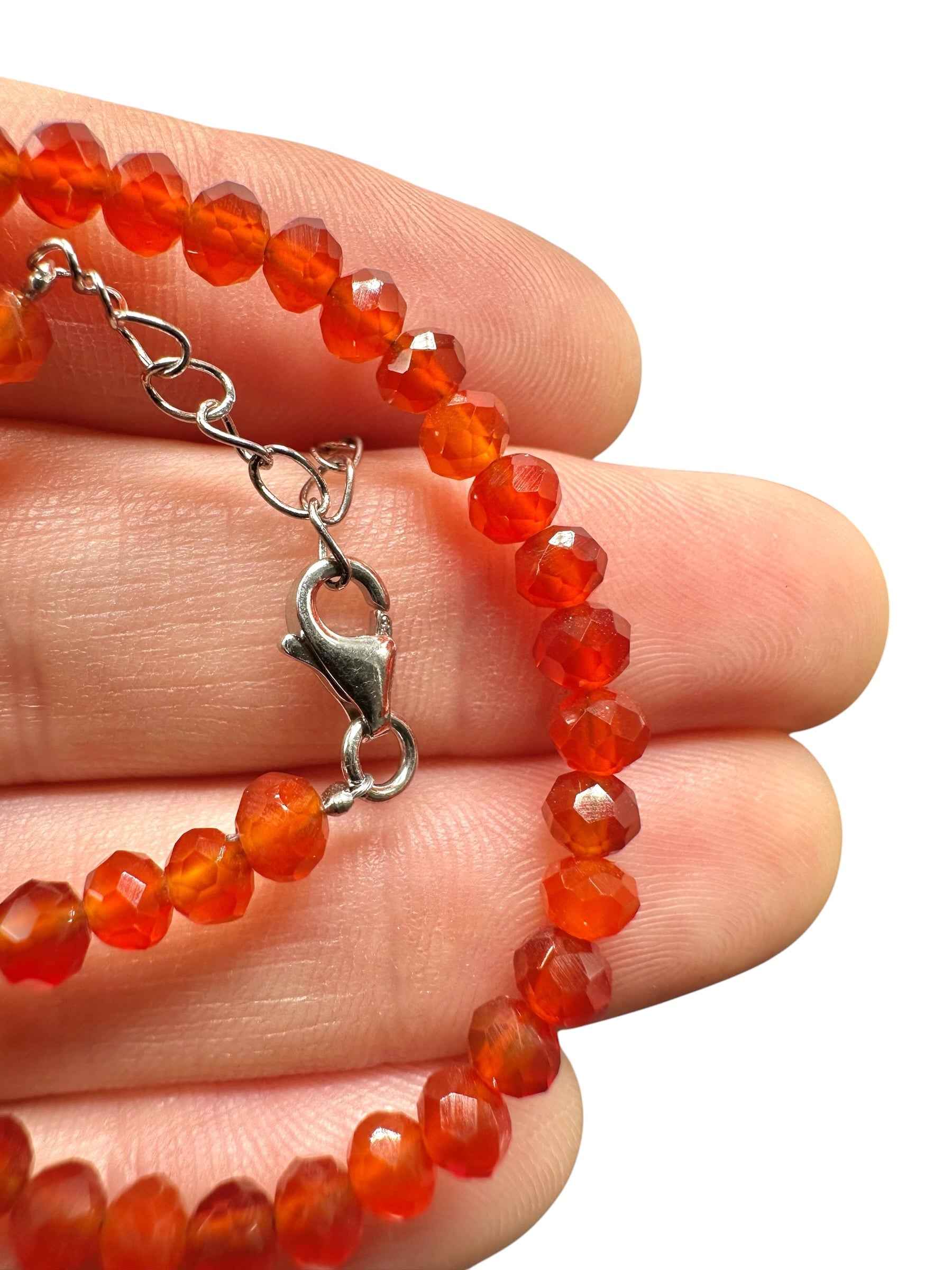 Carnelian bracelet – Faceted 4 mm Beads – 925 Silver Clasp - NAR49
