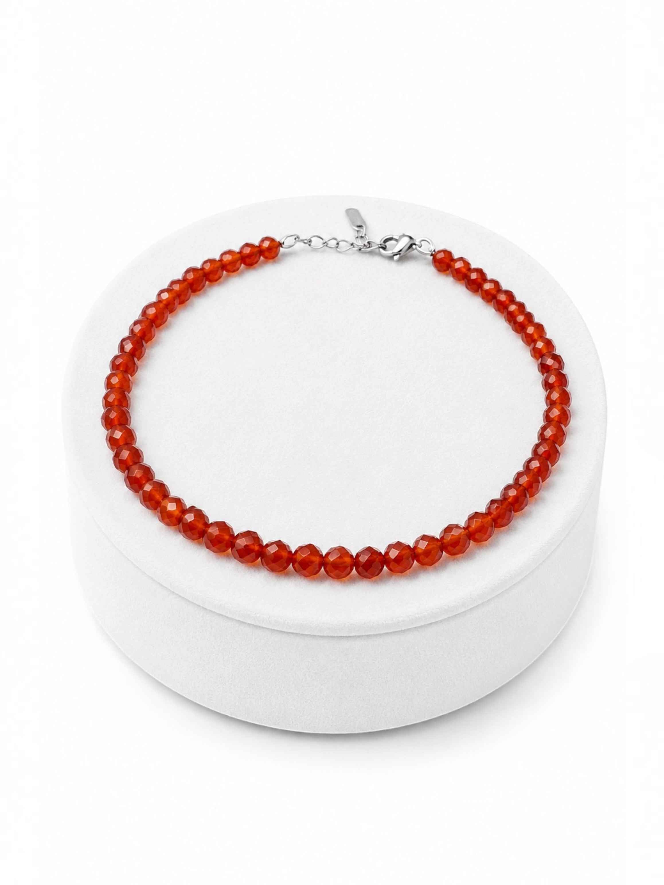 Carnelian bracelet – Faceted 4 mm Beads – 925 Silver Clasp - NAR49