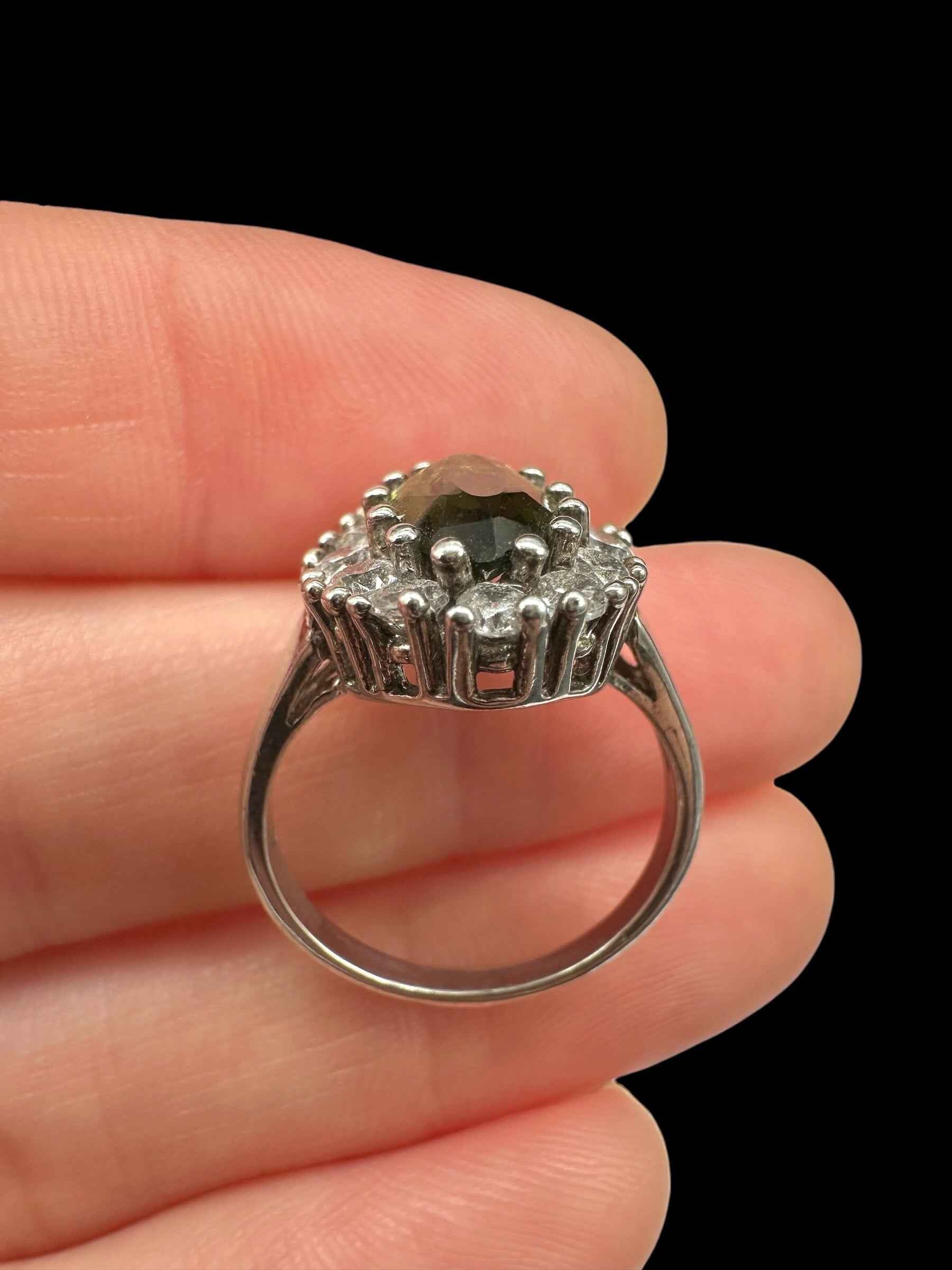 Argento ring with faceted Moldaviti and zircons size 51 - VP69