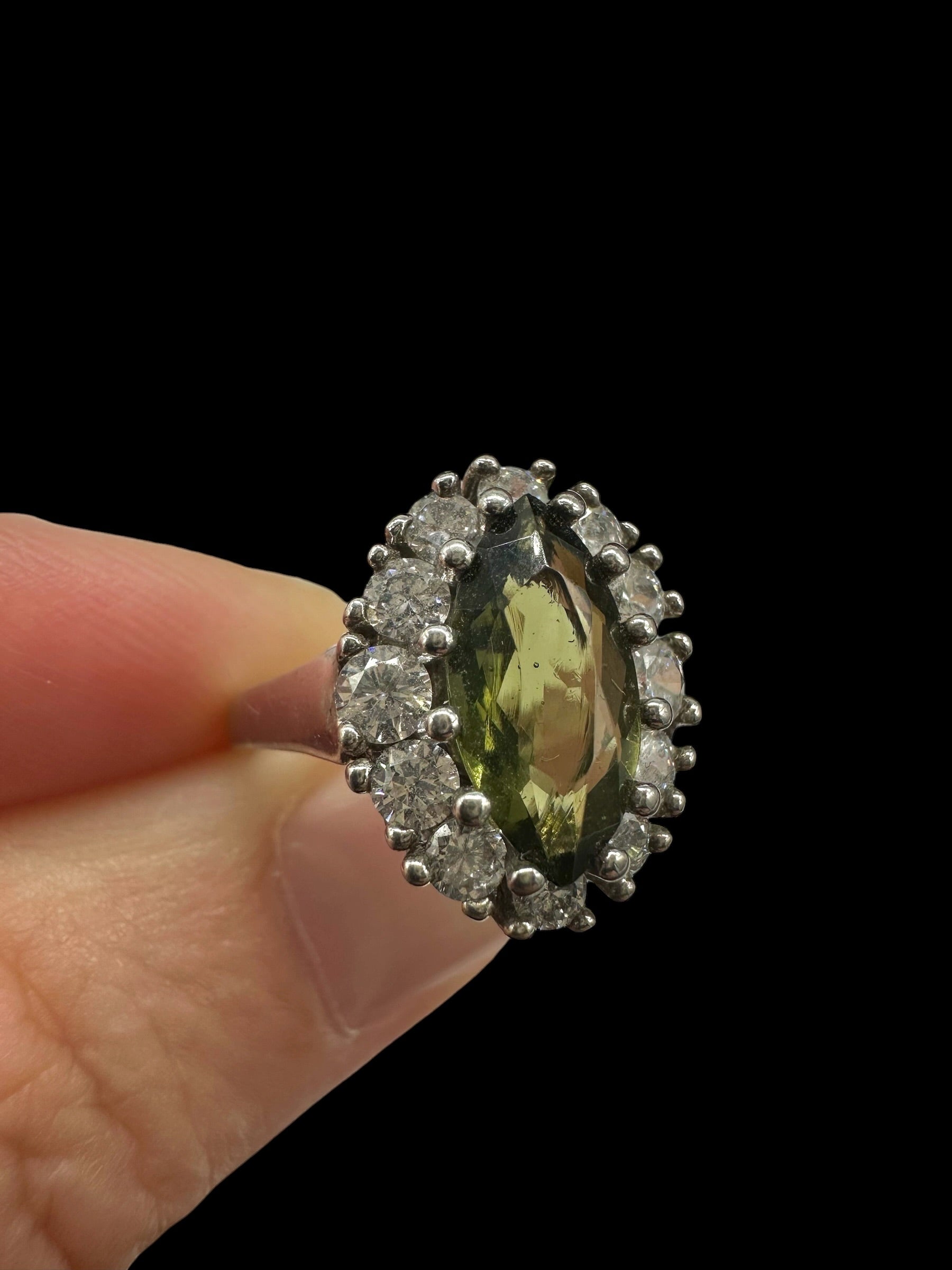 Silver ring with faceted moldavites and zircons size 51 - VP69