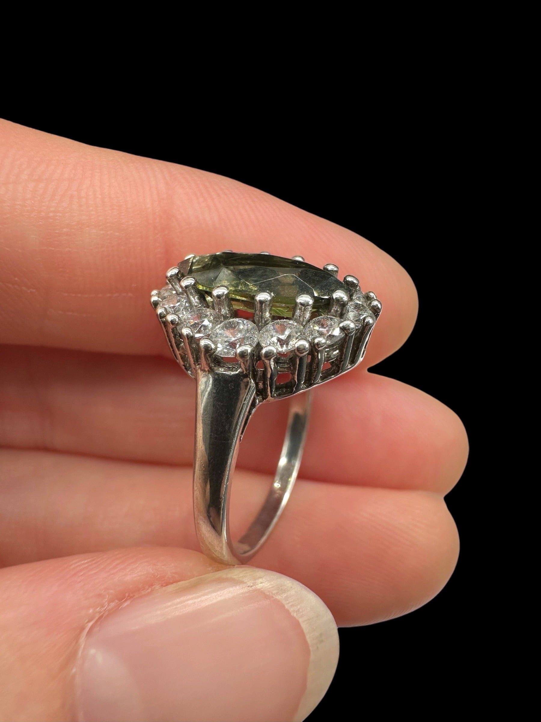 Silver ring with faceted moldavites and zircons size 51 - VP69