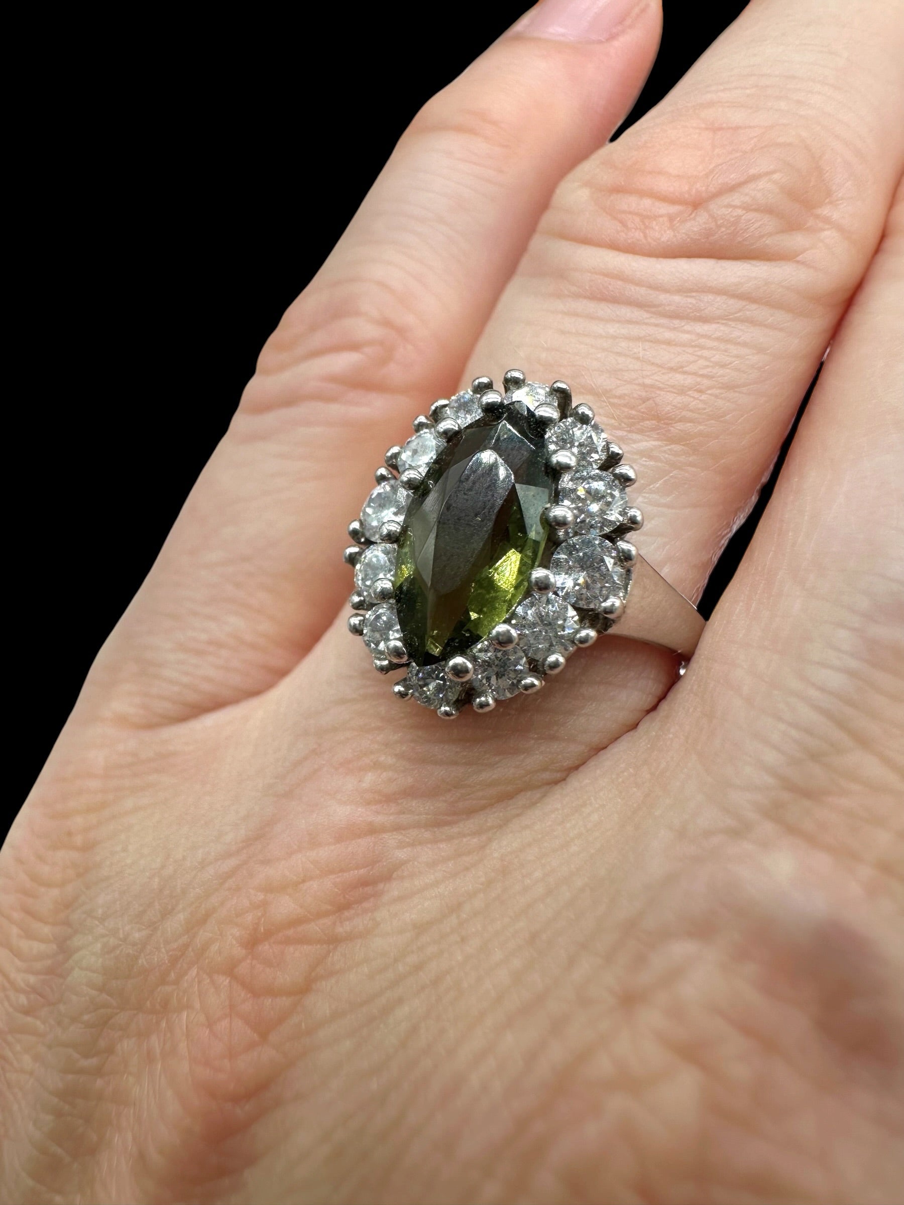 Silver ring with faceted moldavites and zircons size 51 - VP69
