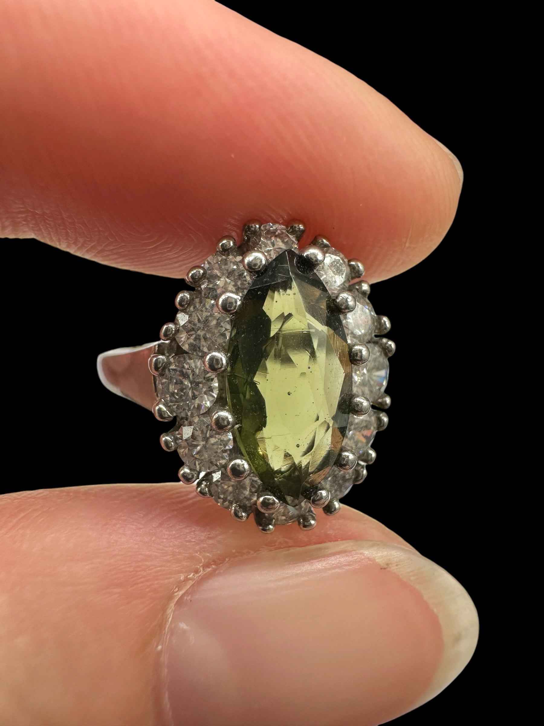 Argento ring with faceted Moldaviti and zircons size 51 - VP69