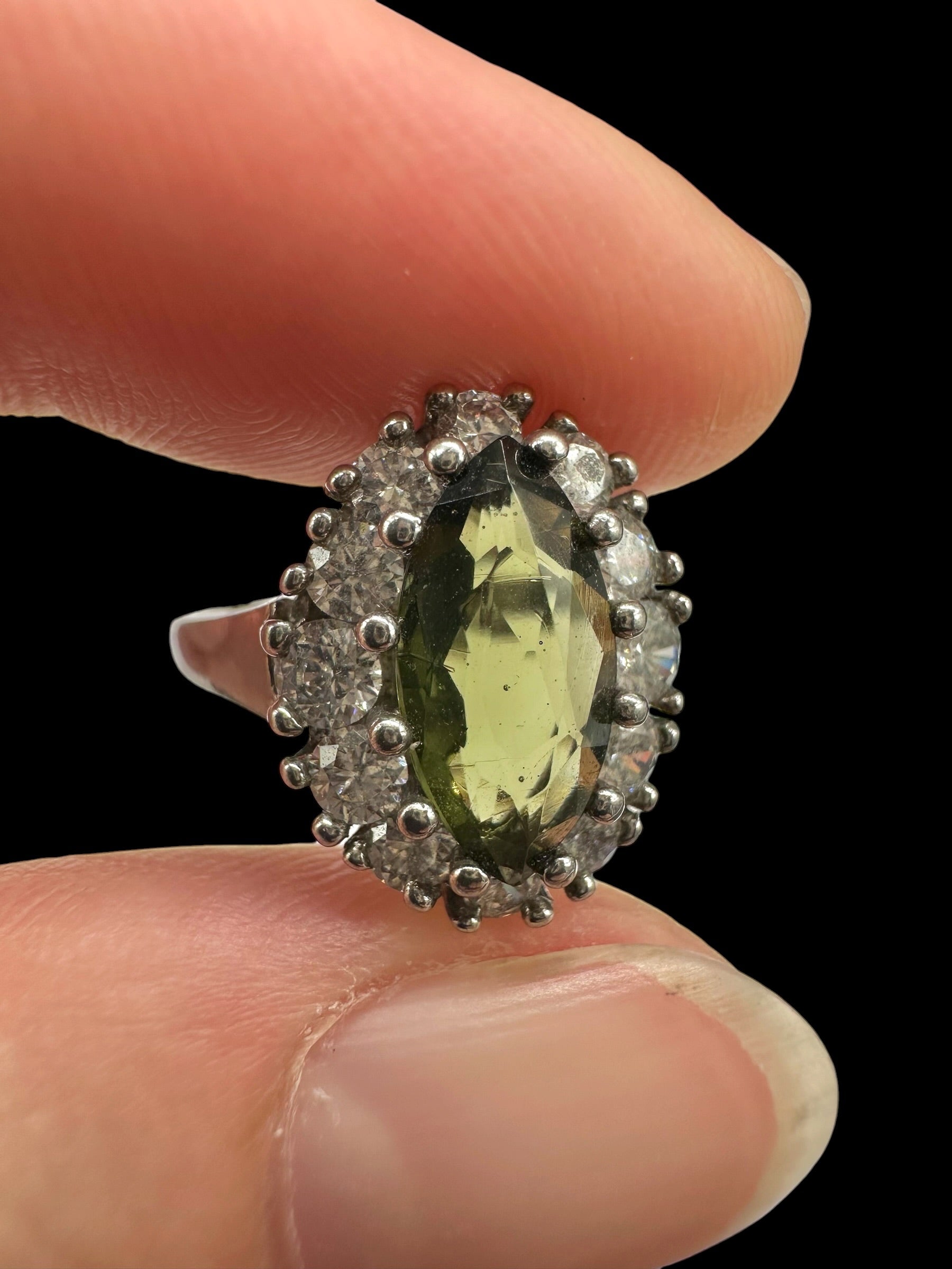 Silver ring with faceted moldavites and zircons size 51 - VP69