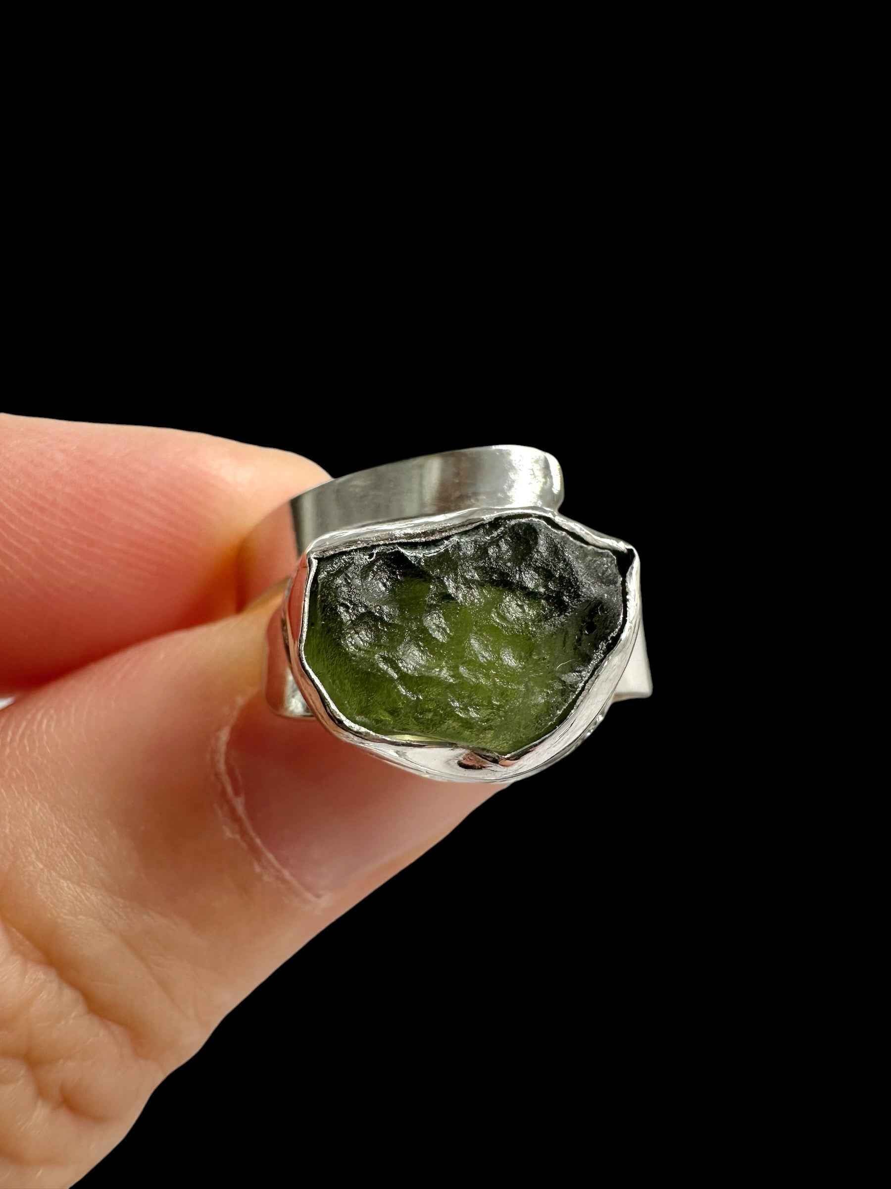 Argento ring with moldavite – Adjustable size - VP72
