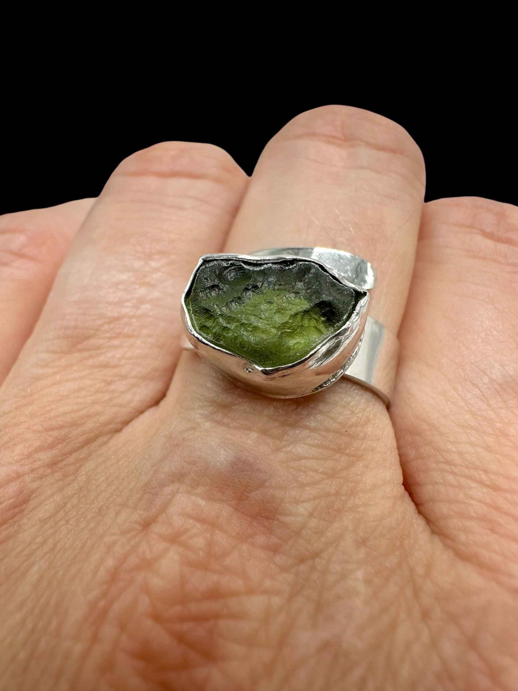 Argento ring with moldavite – Adjustable size - VP72