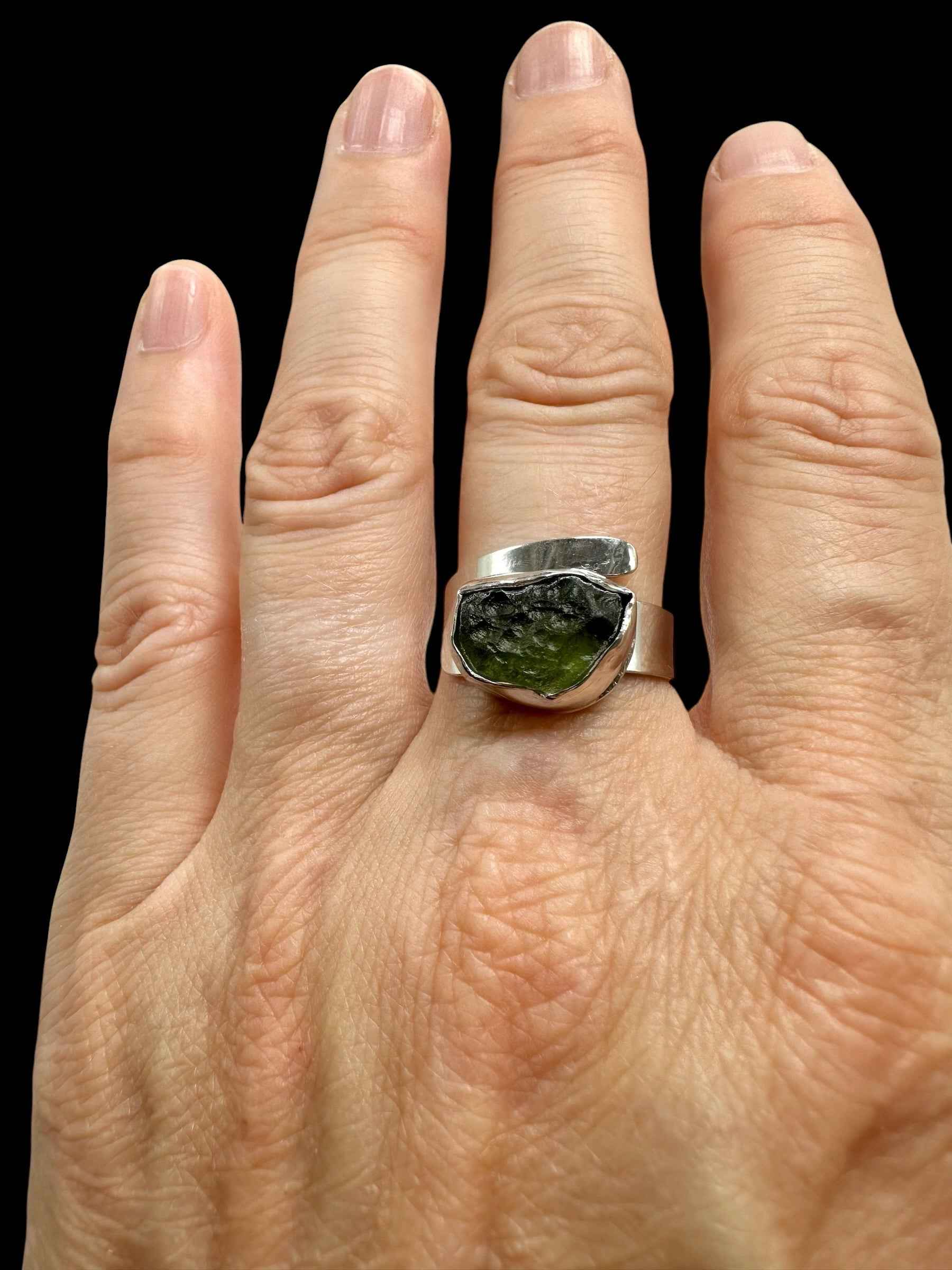 Argento ring with moldavite – Adjustable size - VP72