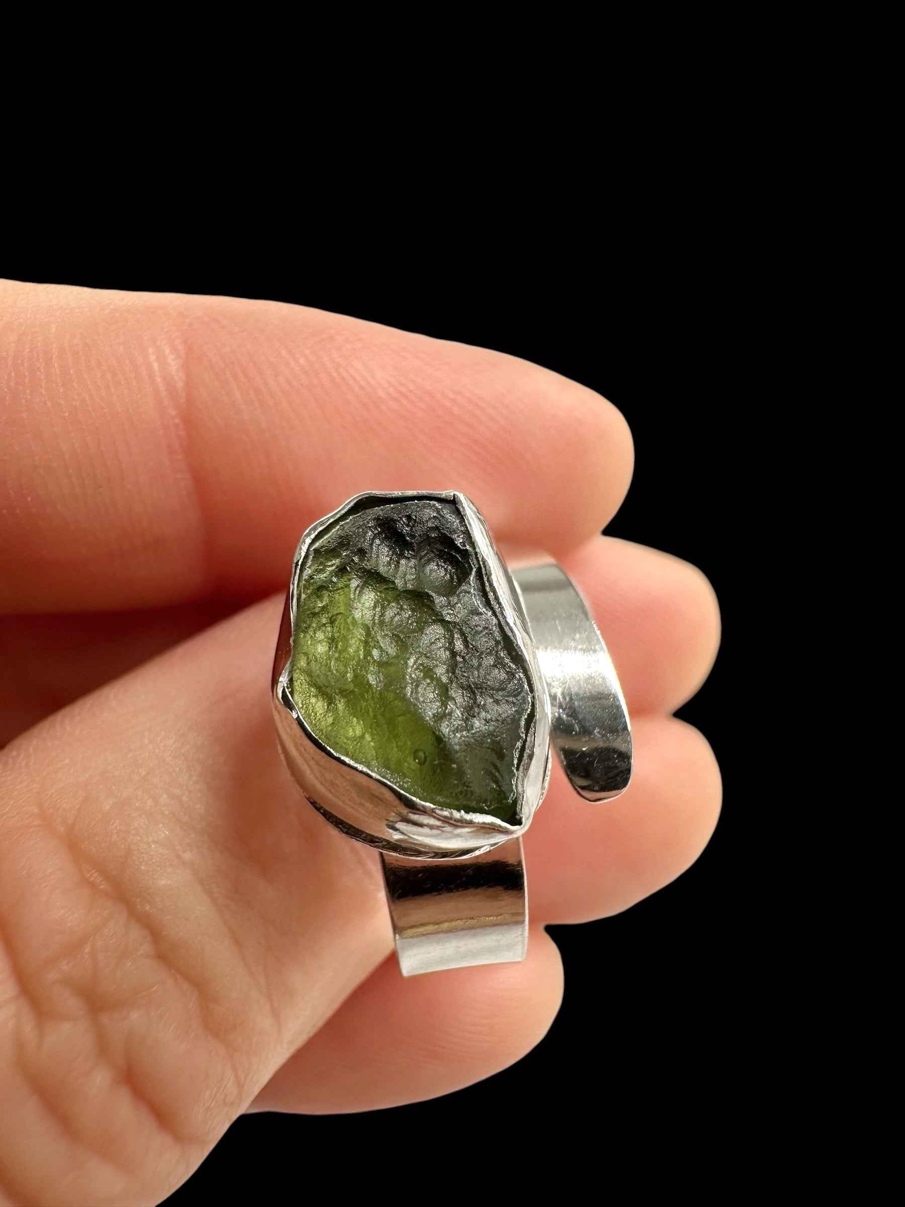 Argento ring with moldavite – Adjustable size - VP72