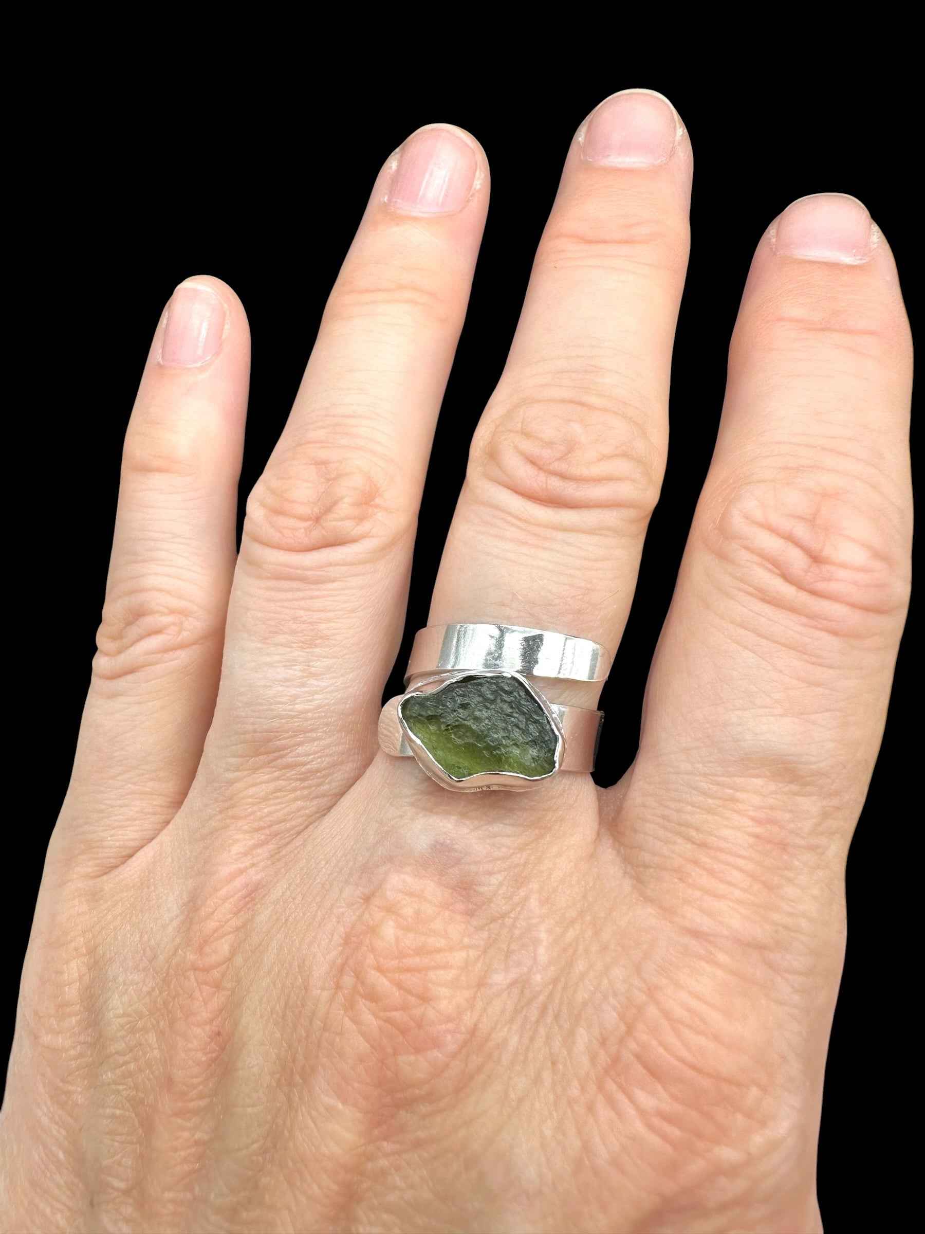 Argento ring with moldavite – Adjustable size - VP73