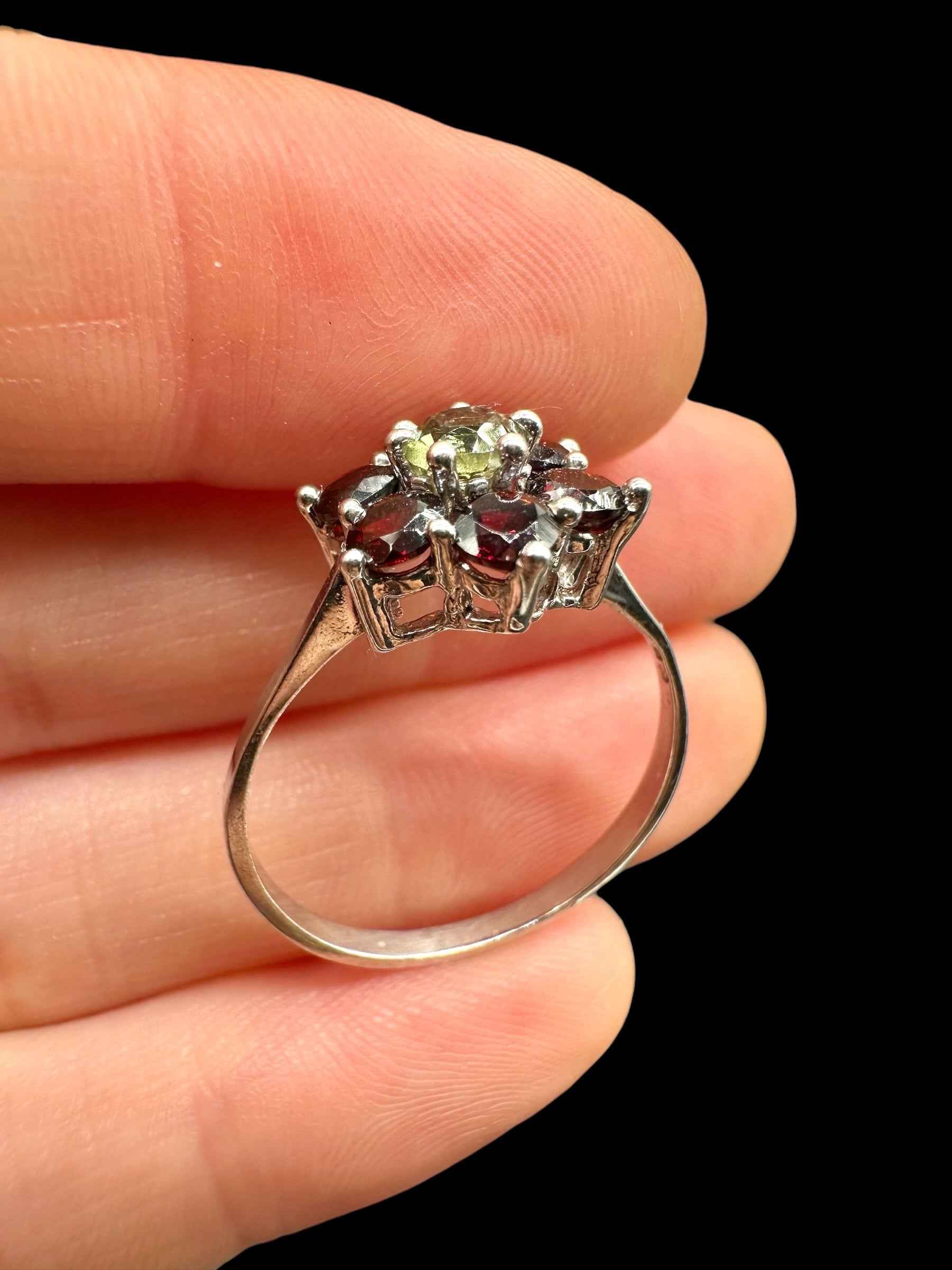 Argento ring with faceted Moldaviti and garnets size 60 - VP74