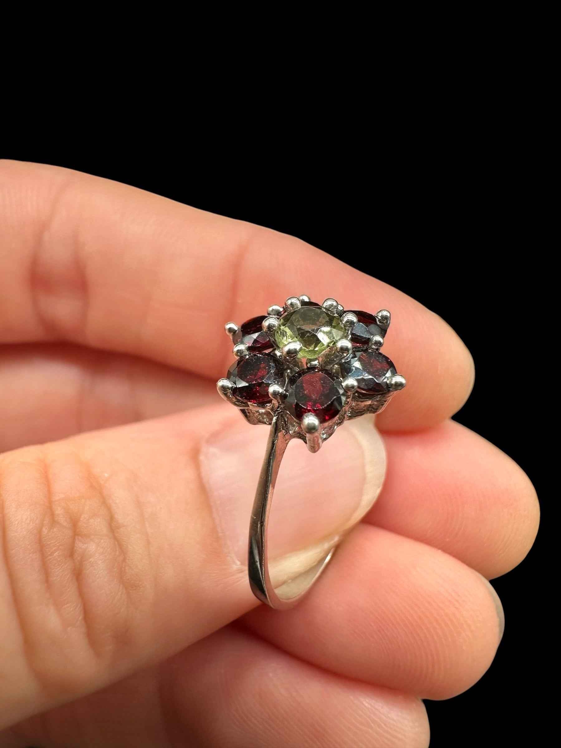 Argento ring with faceted Moldaviti and garnets size 60 - VP74