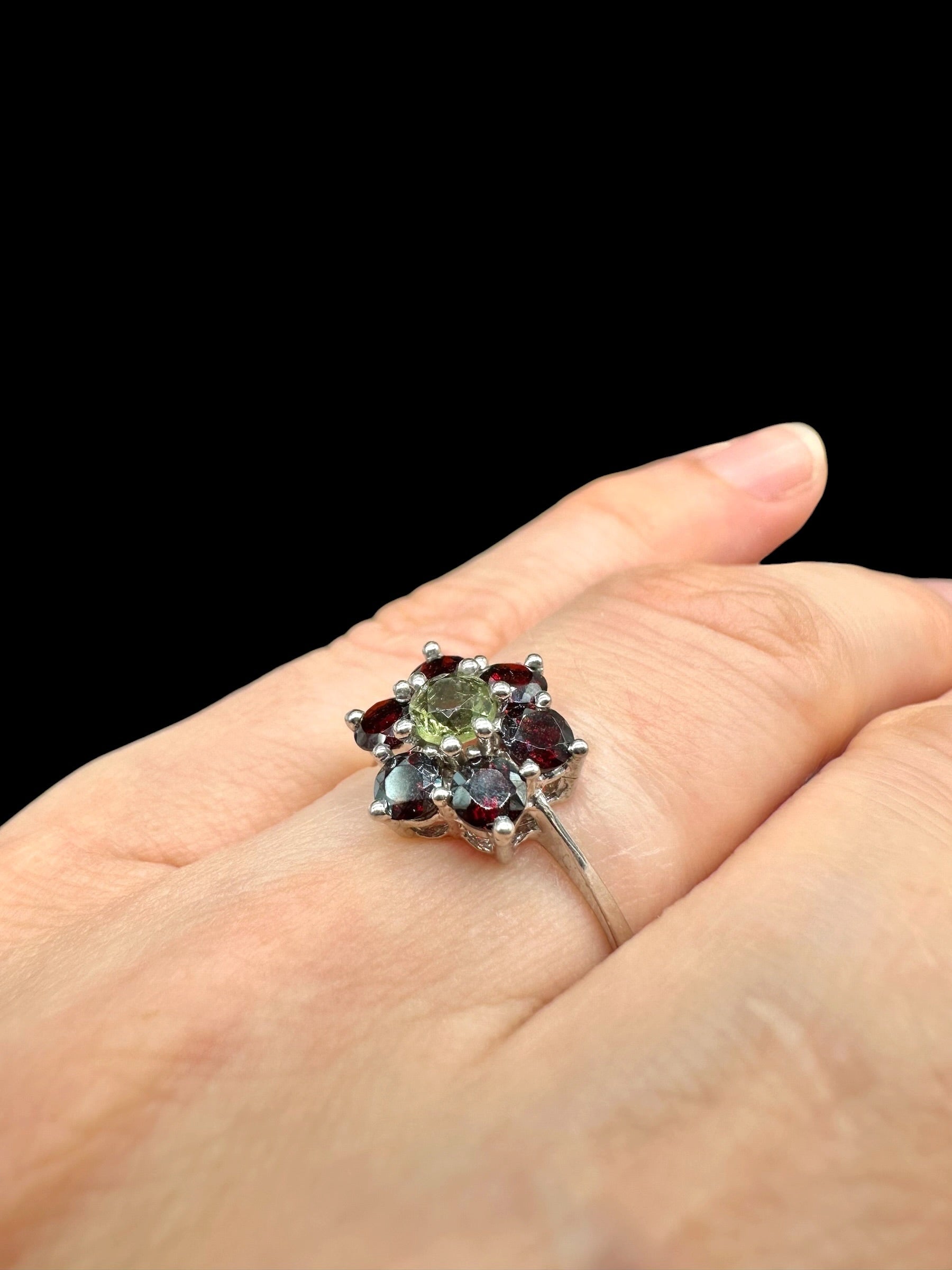 Silver ring with faceted moldavites and garnets size 60 - VP74