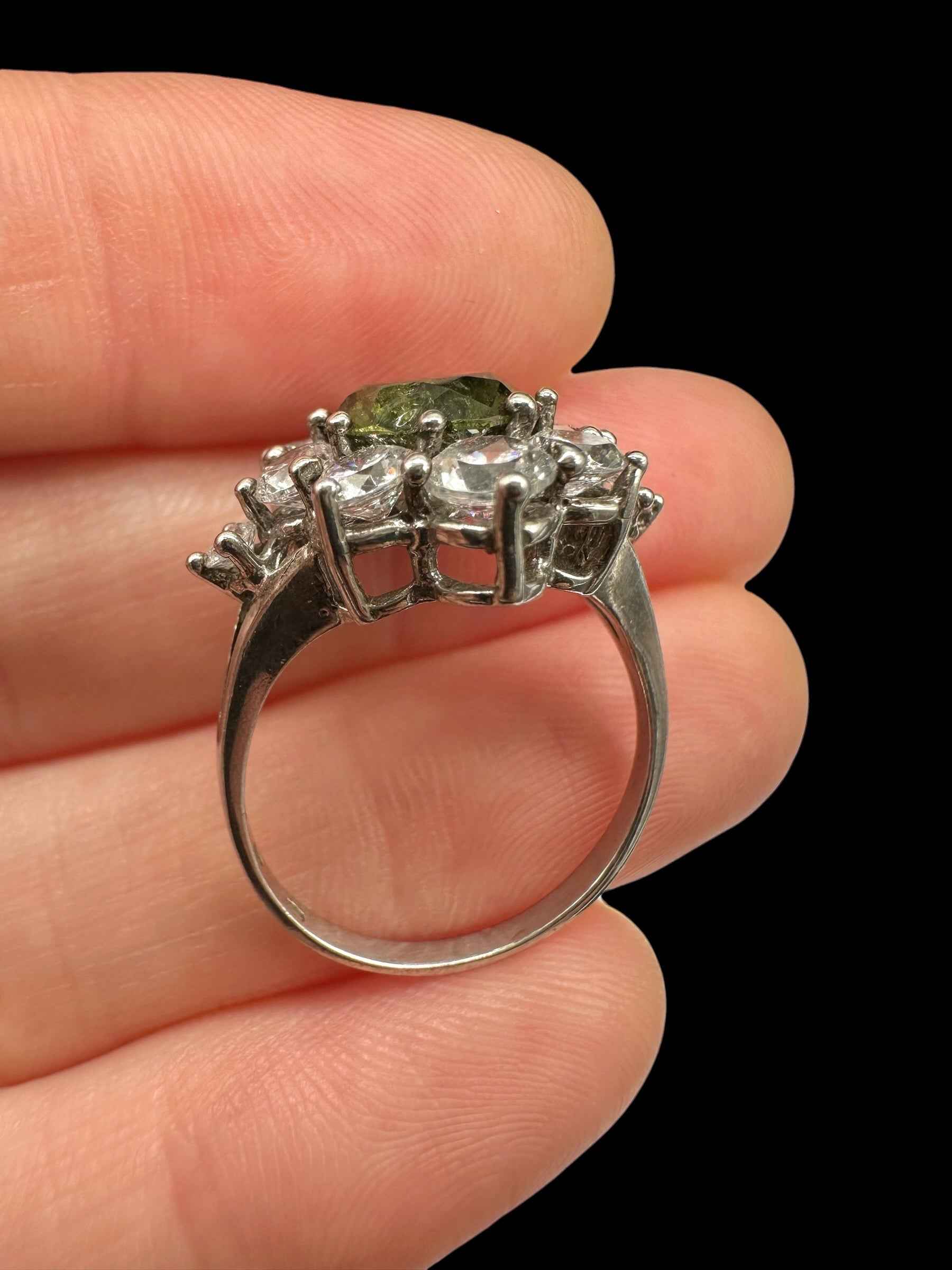 Argento ring with faceted Moldaviti and zircons size 53 - VP75