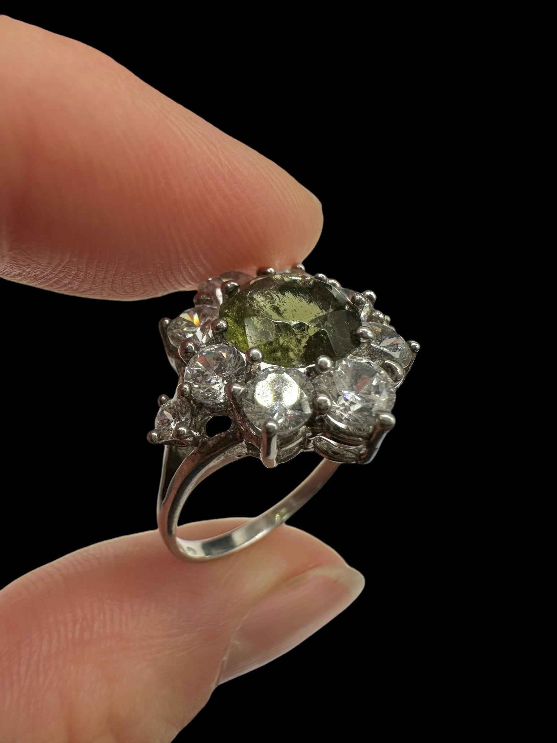 Argento ring with faceted Moldaviti and zircons size 53 - VP75