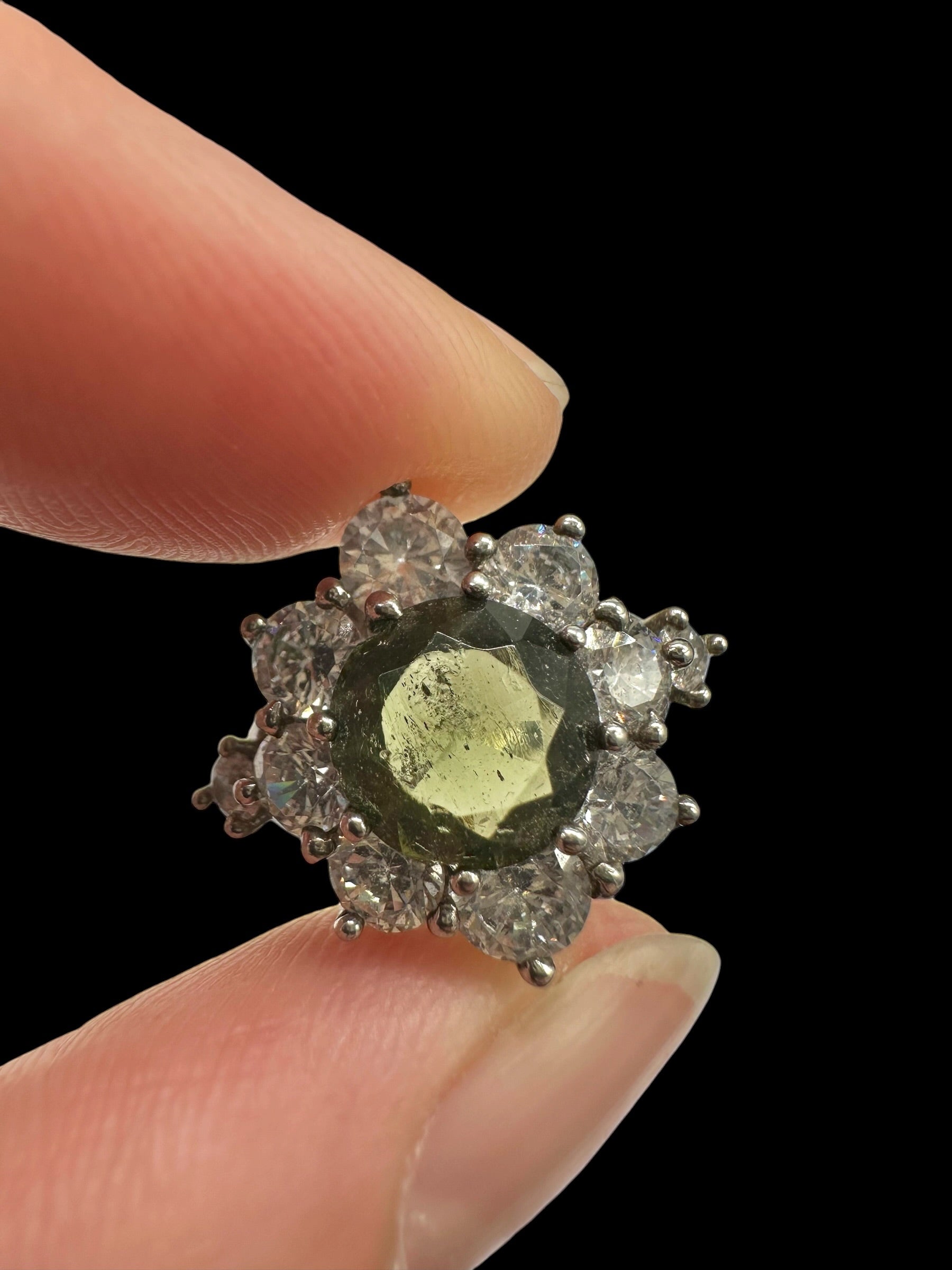 Silver ring with faceted moldavites and zircons size 53 - VP75