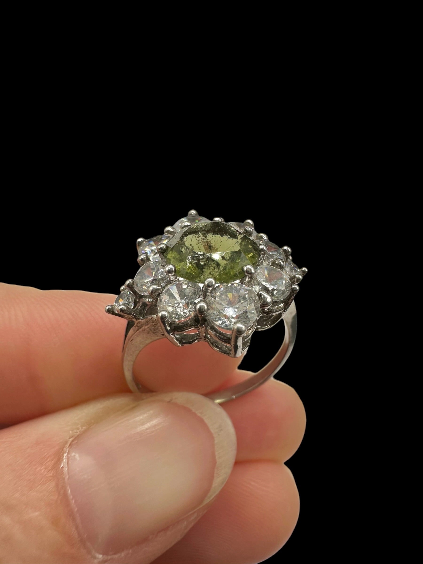 Silver ring with faceted moldavites and zircons size 53 - VP75