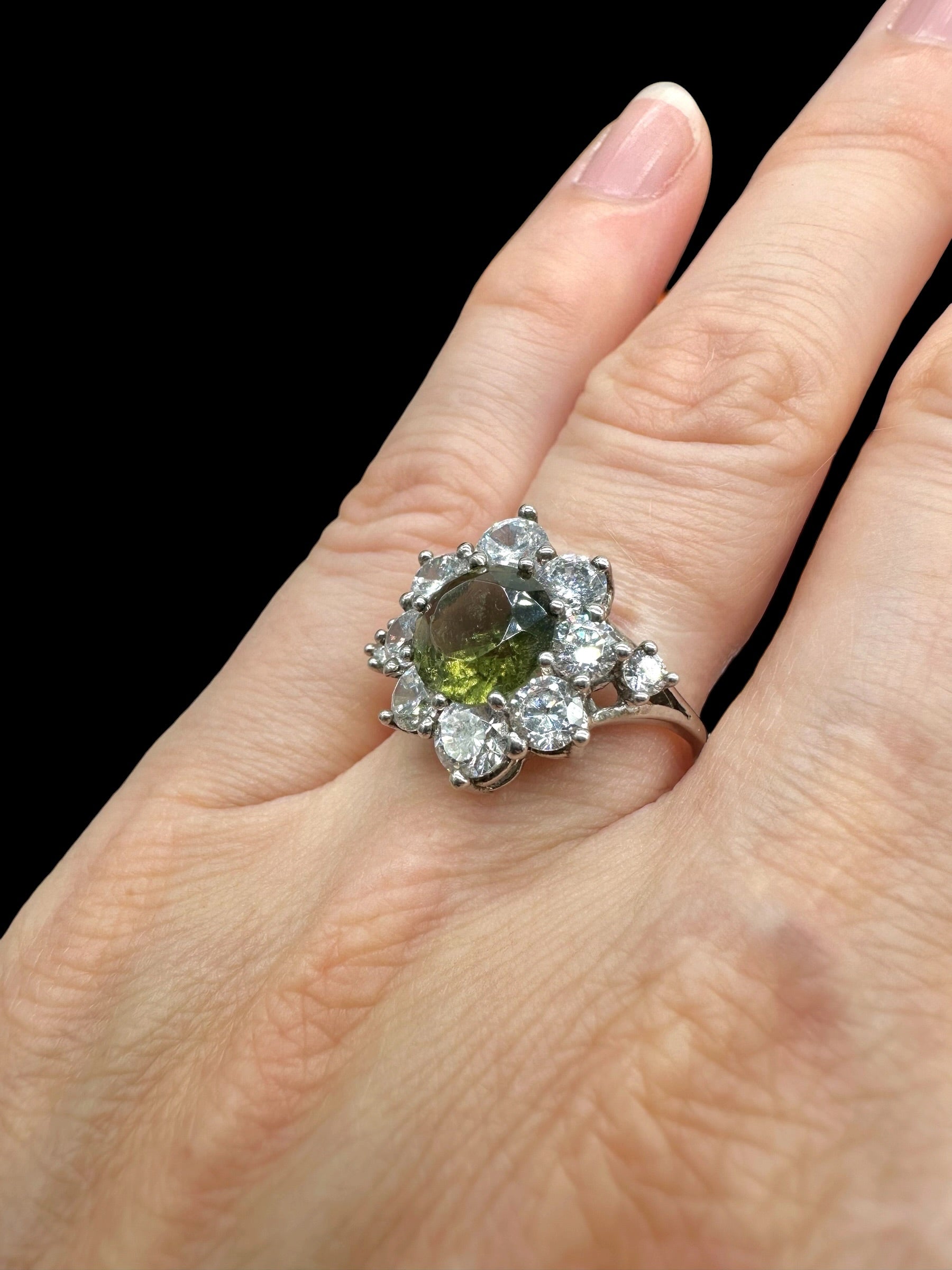 Silver ring with faceted moldavites and zircons size 53 - VP75