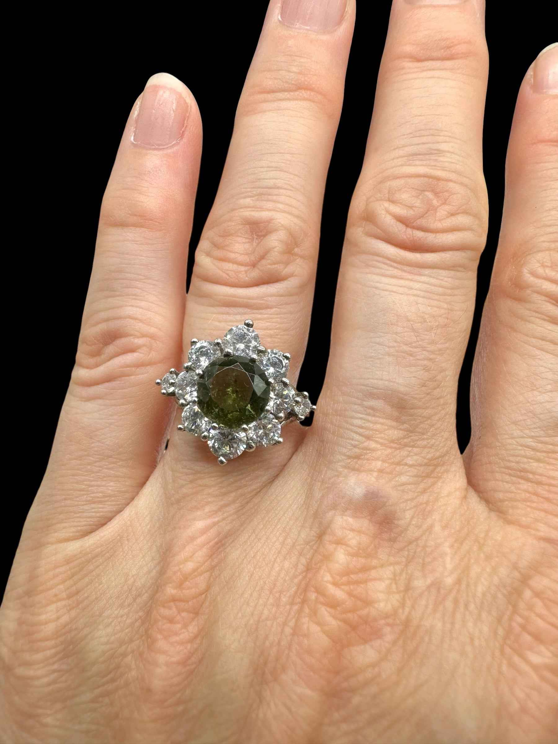 Argento ring with faceted Moldaviti and zircons size 53 - VP75
