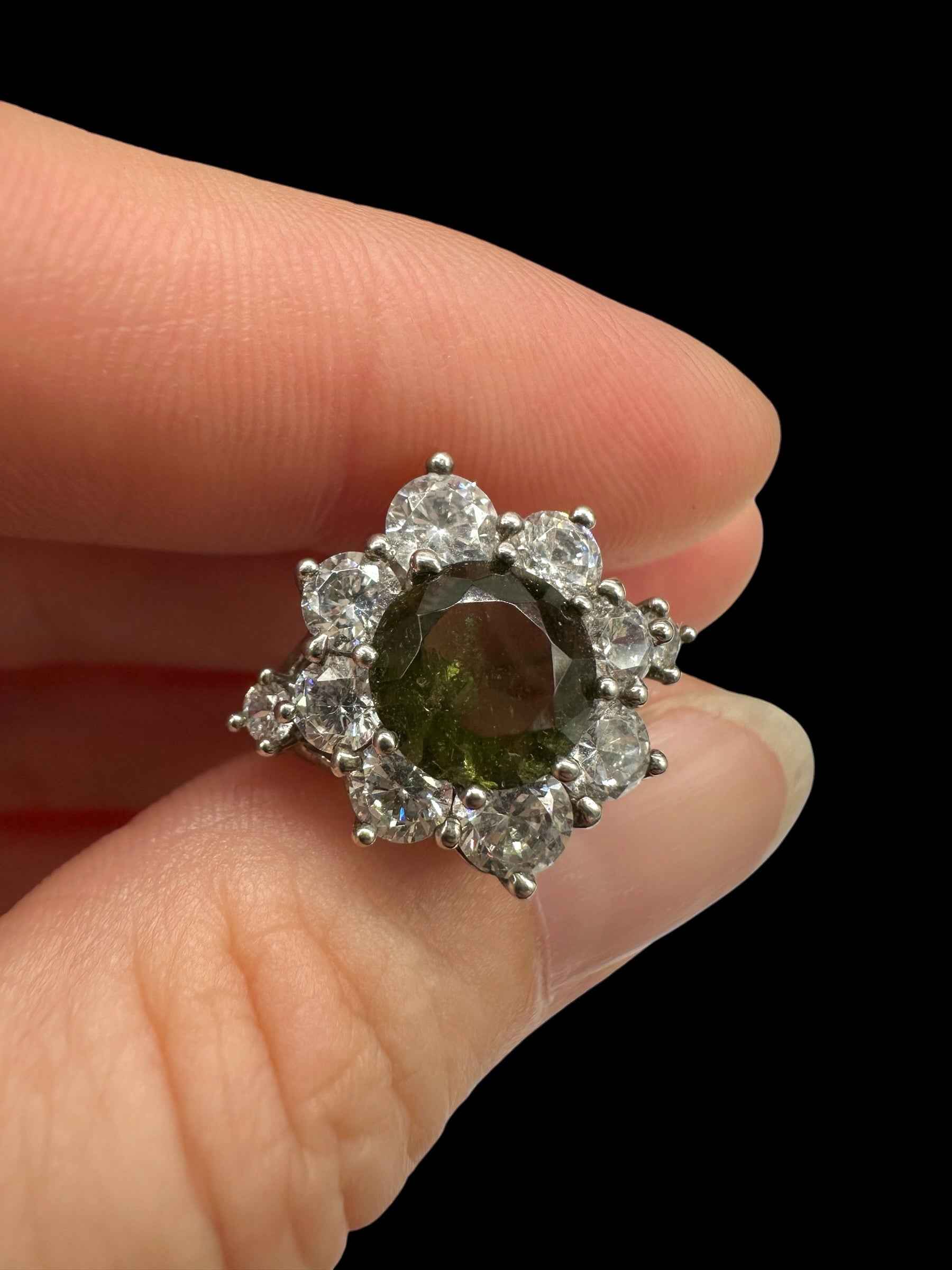 Argento ring with faceted Moldaviti and zircons size 53 - VP75