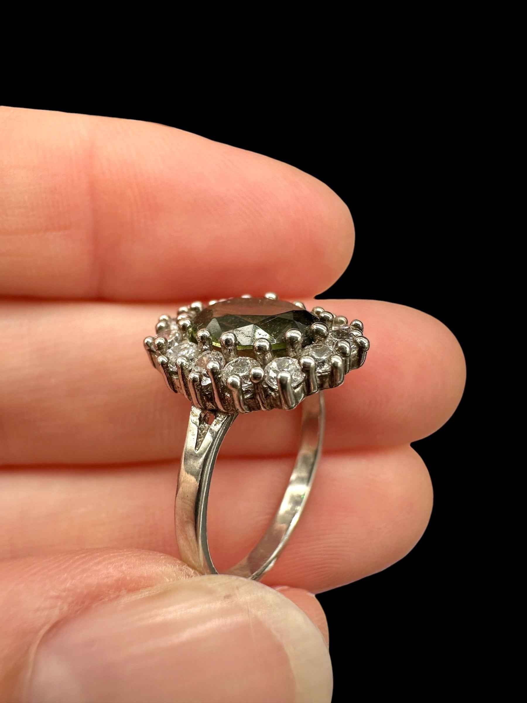 Argento ring with faceted Moldaviti and zircons size 50 - VP78