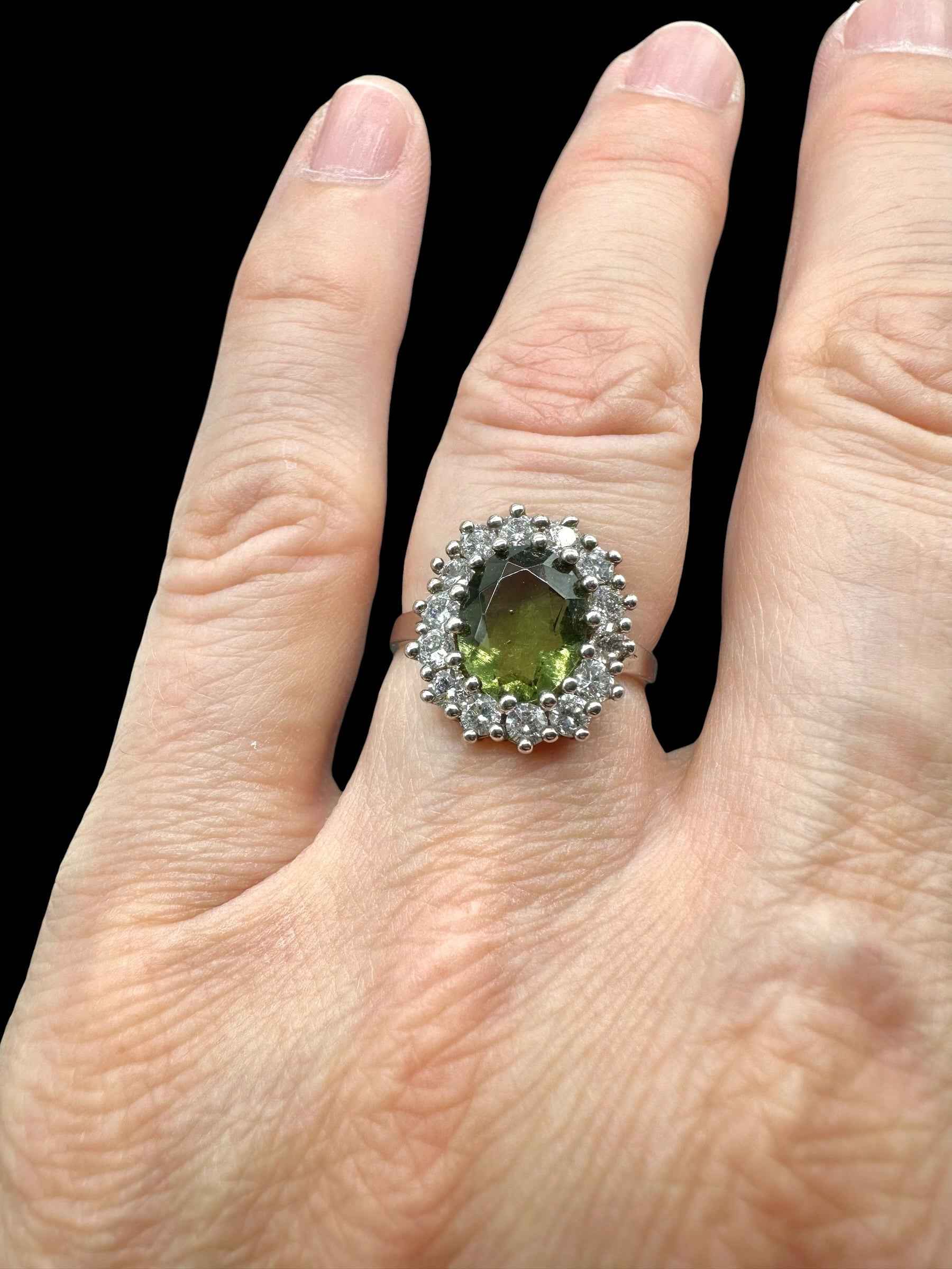 Argento ring with faceted Moldaviti and zircons size 50 - VP78