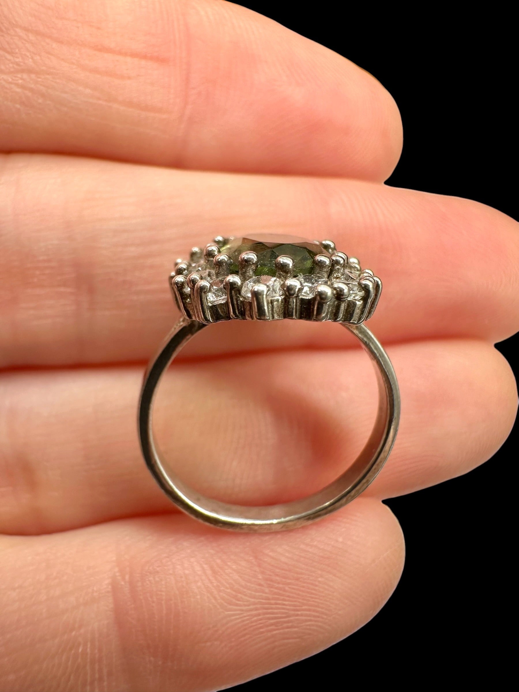 Silver ring with faceted moldavites and zircons size 50 - VP78